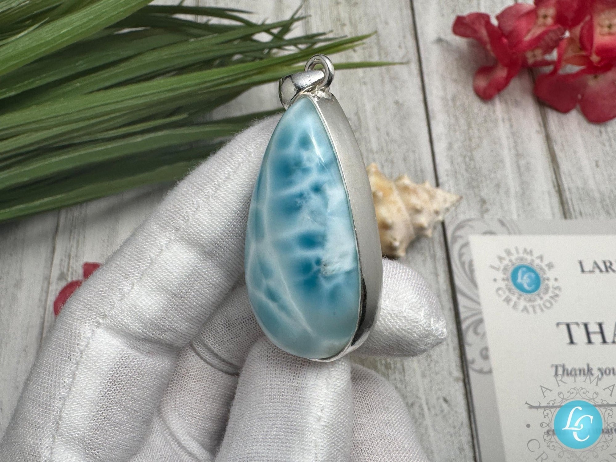 Larimar Teardrop Necklace, 925 sterling silver - Larimar Creations