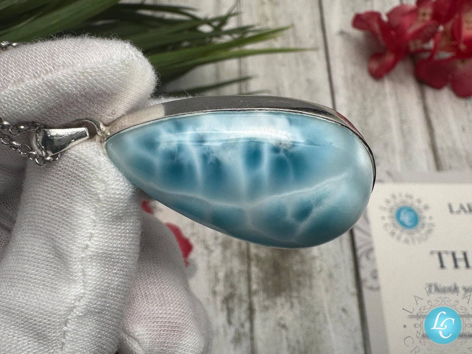 Larimar Teardrop Necklace, 925 sterling silver - Larimar Creations