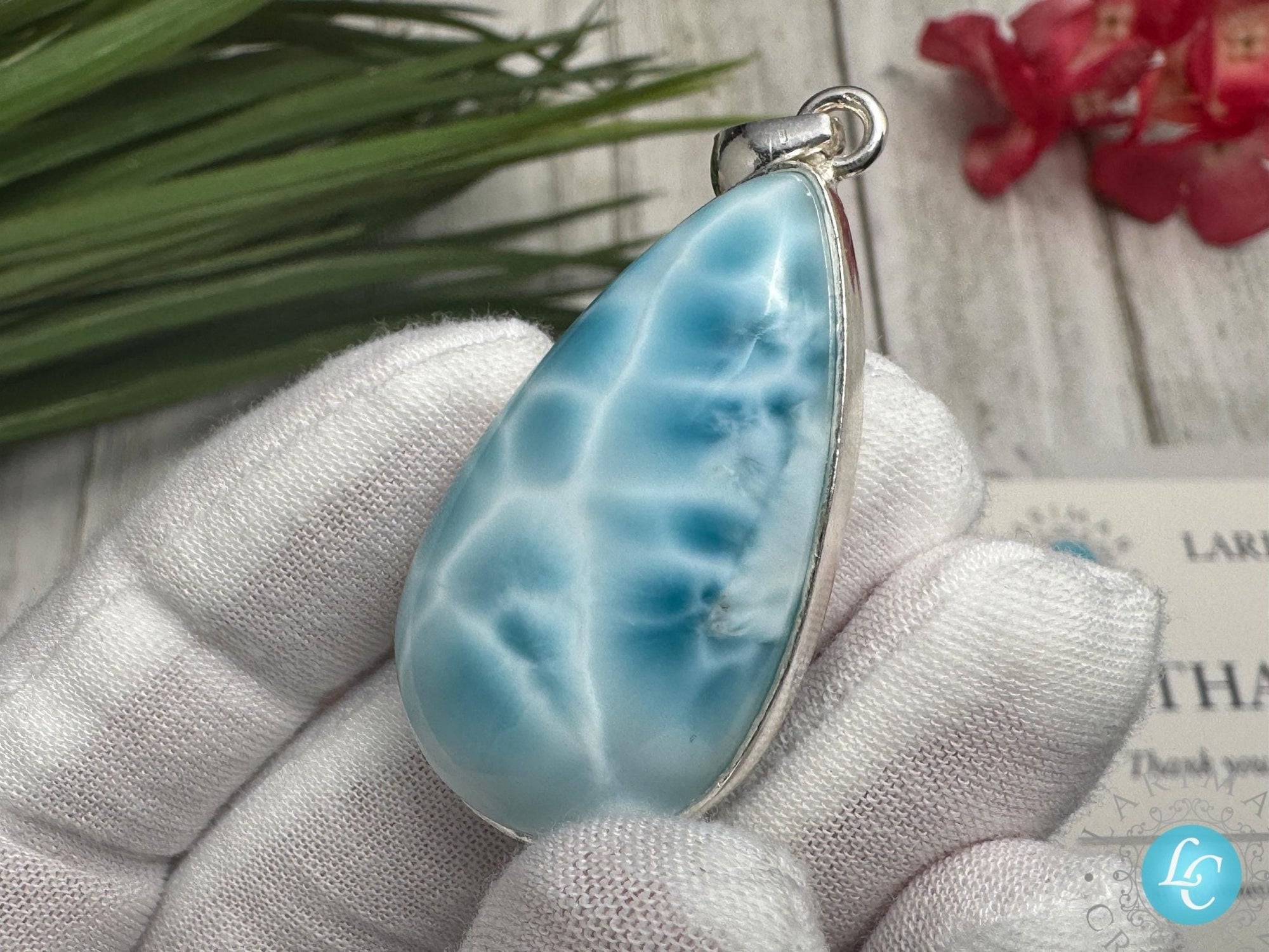 Larimar Teardrop Necklace, 925 sterling silver - Larimar Creations