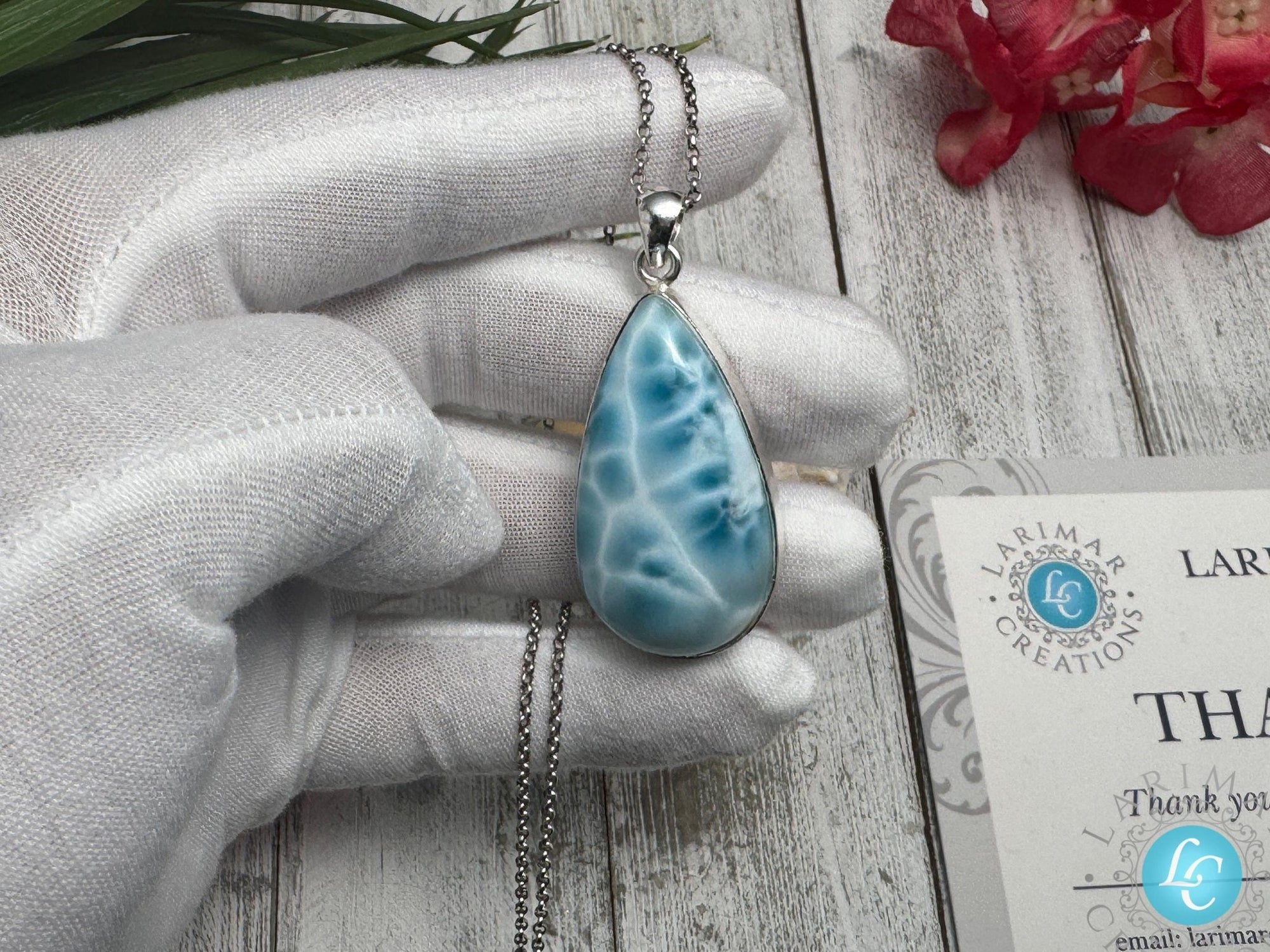 Larimar Teardrop Necklace, 925 sterling silver - Larimar Creations