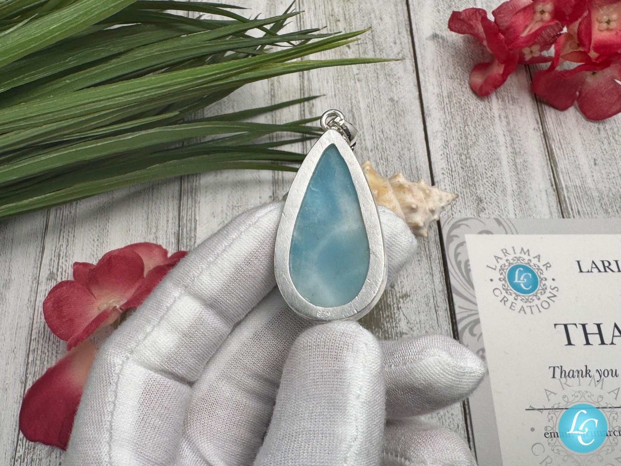 Larimar Teardrop Necklace, 925 sterling silver - Larimar Creations