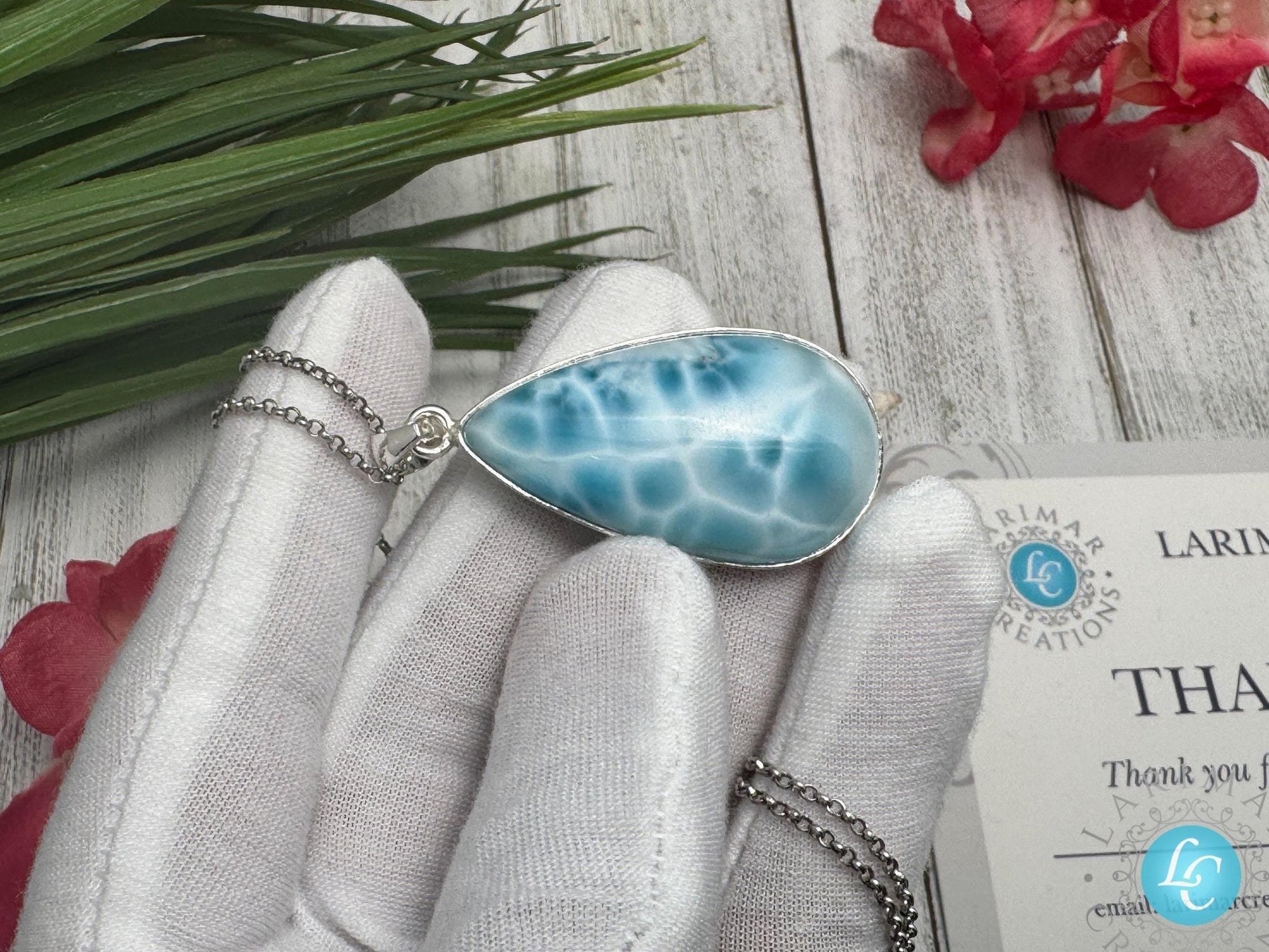 Larimar Teardrop Necklace, 925 sterling silver - Larimar Creations