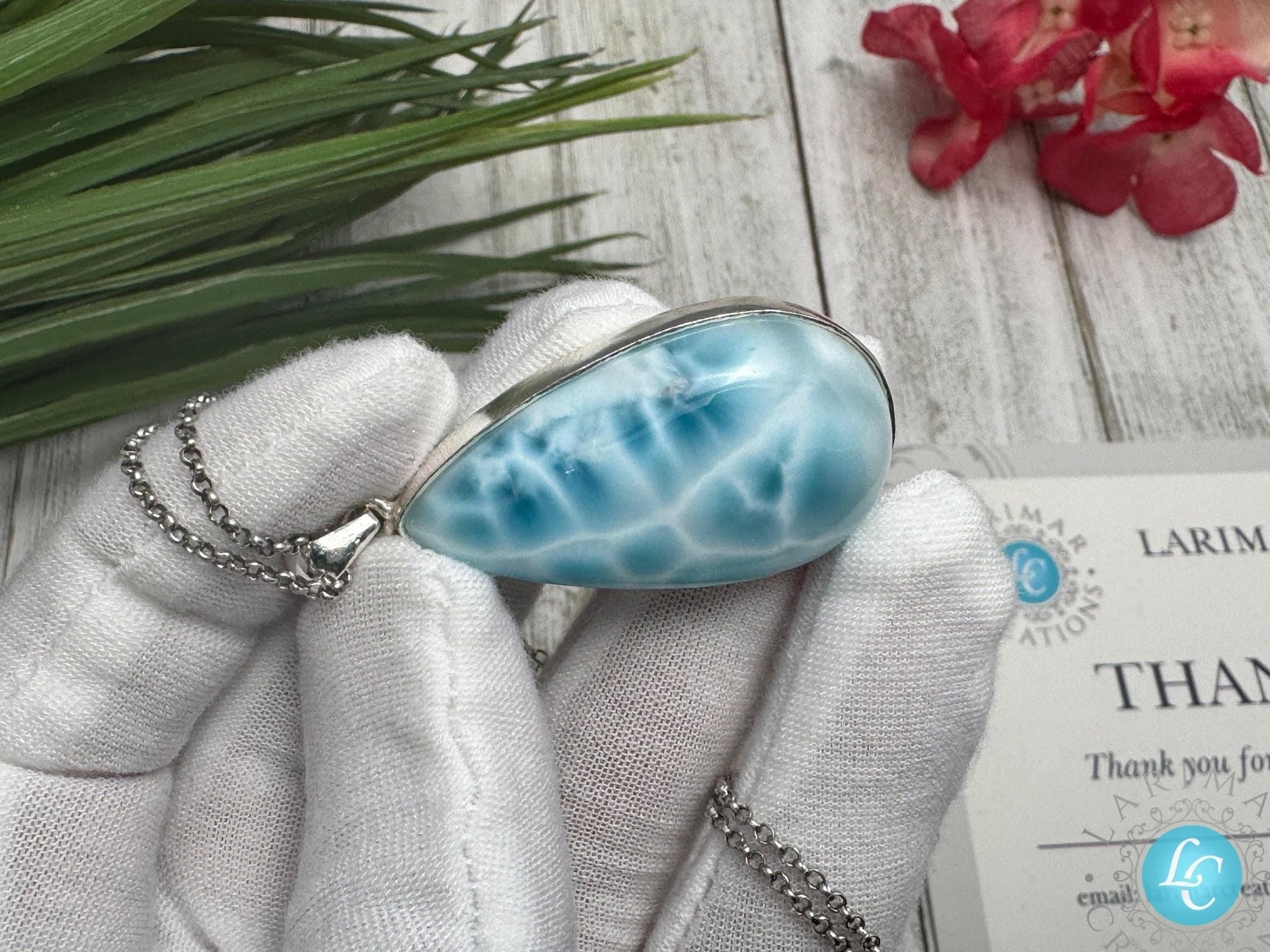 Larimar Teardrop Necklace, 925 sterling silver - Larimar Creations