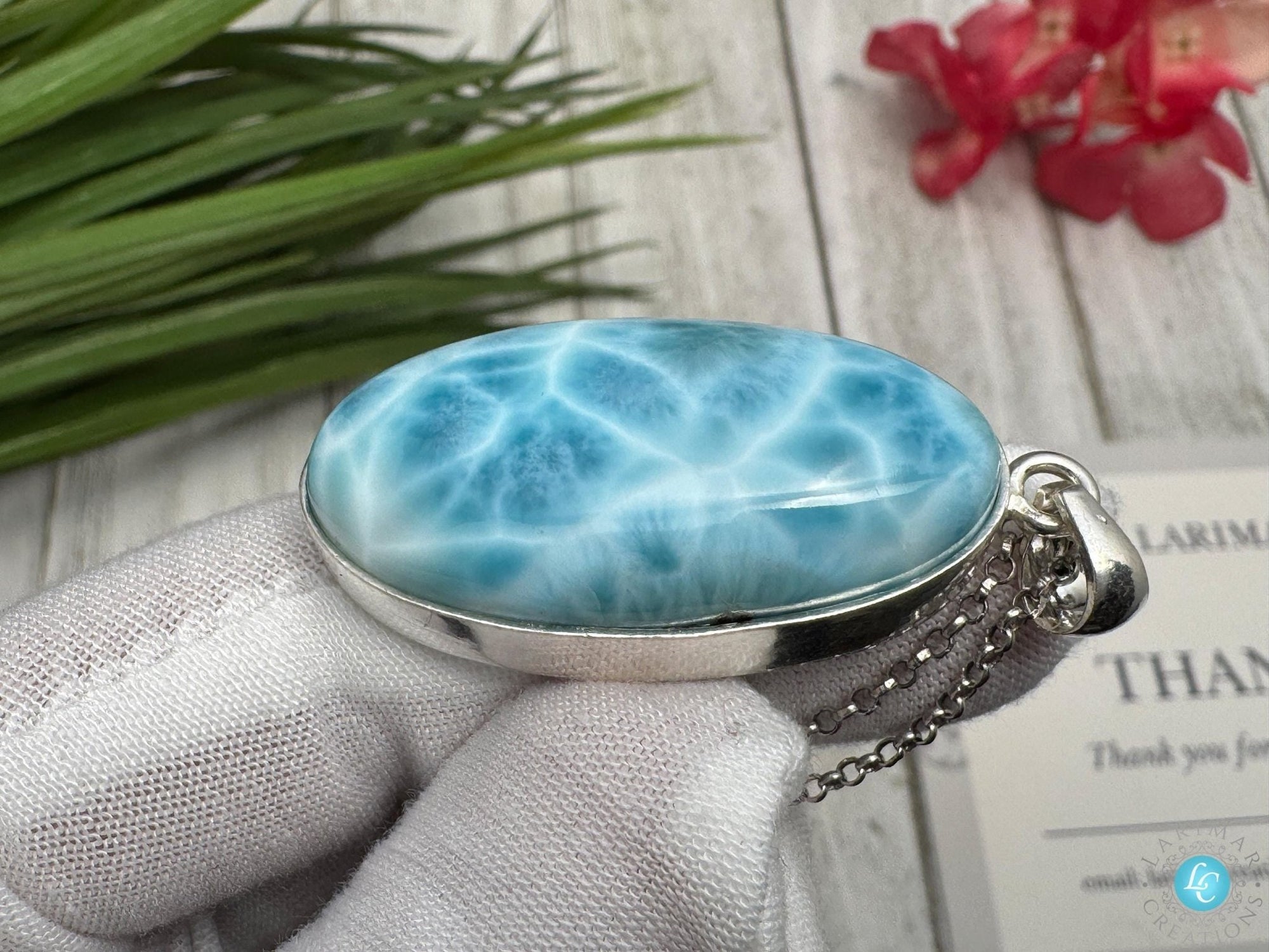 Larimar Teardrop Pendant 925 S Silver - Larimar Creations