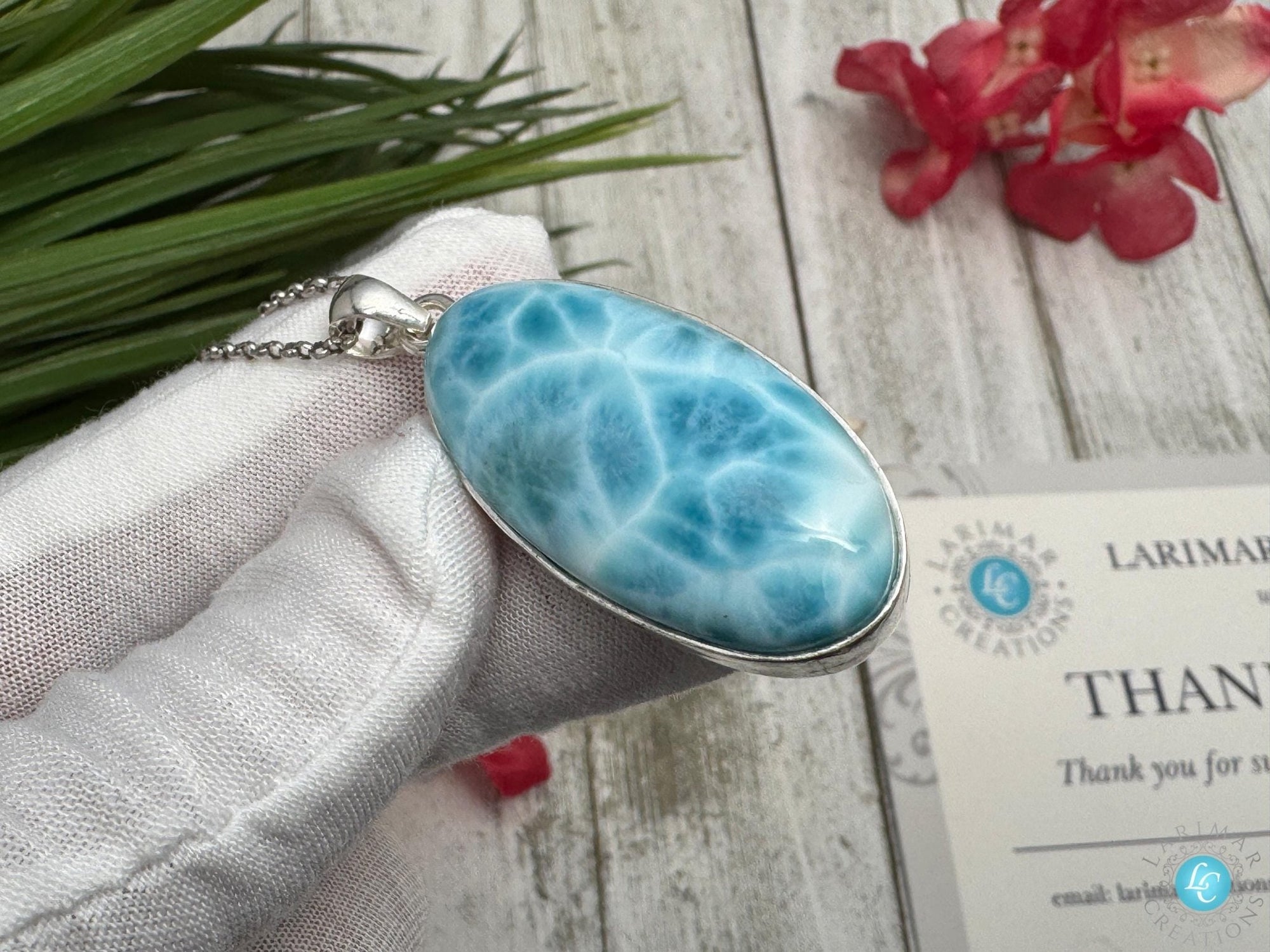 Larimar Teardrop Pendant 925 S Silver - Larimar Creations