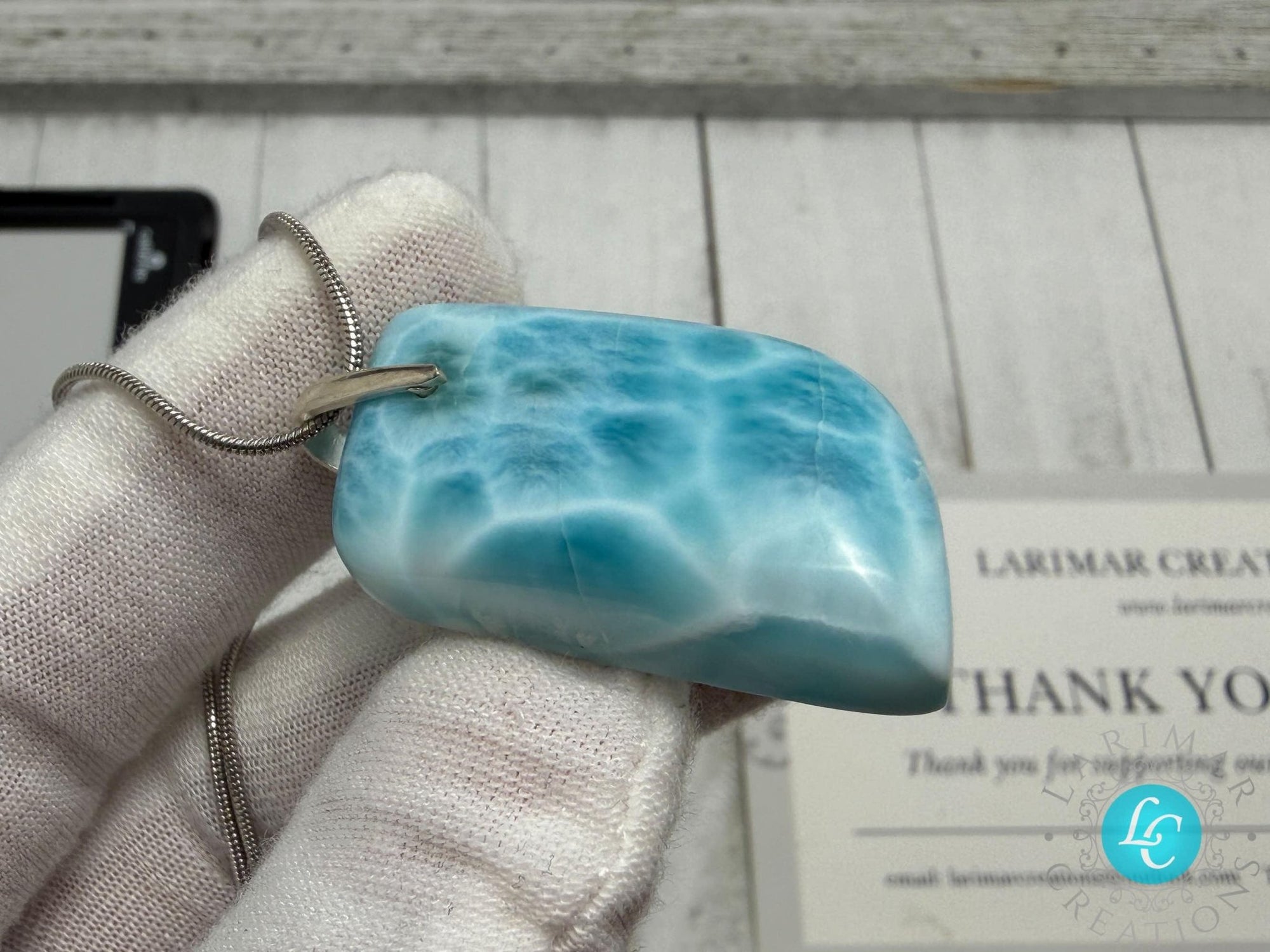 Larimar Teardrop Pendant, 925 S Silver - Larimar Creations