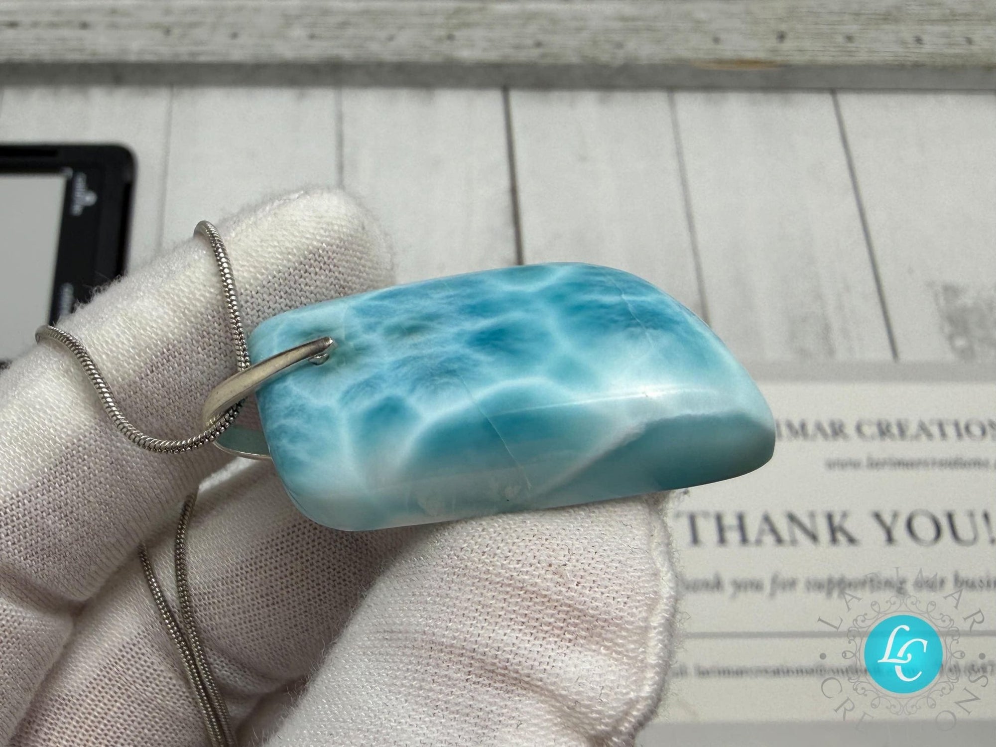 Larimar Teardrop Pendant, 925 S Silver - Larimar Creations