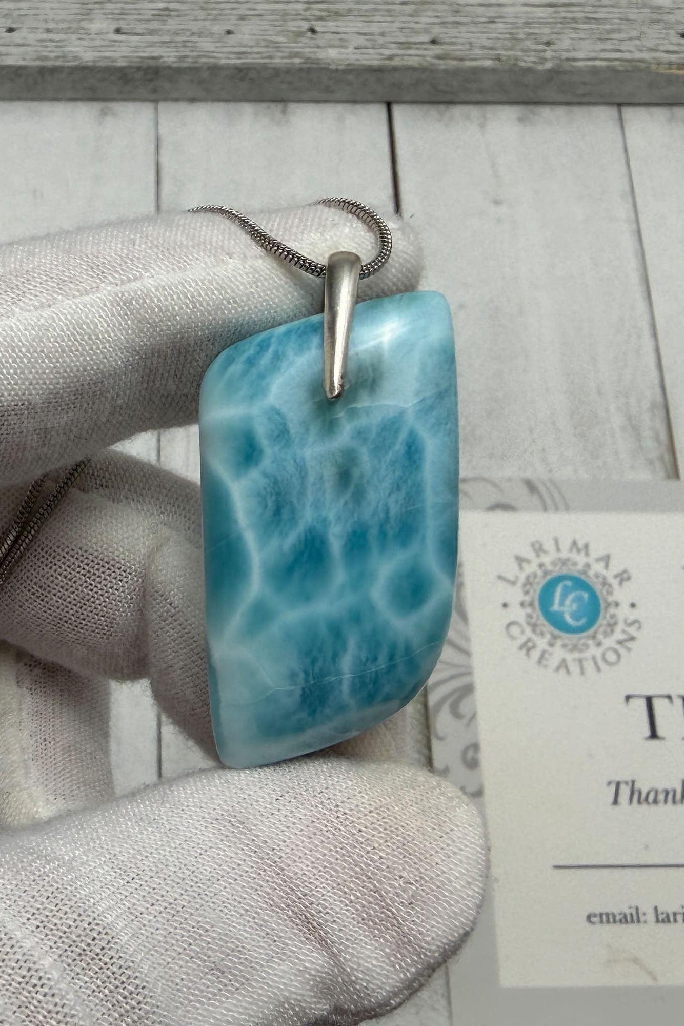 Larimar Teardrop Pendant, 925 S Silver - Larimar Creations