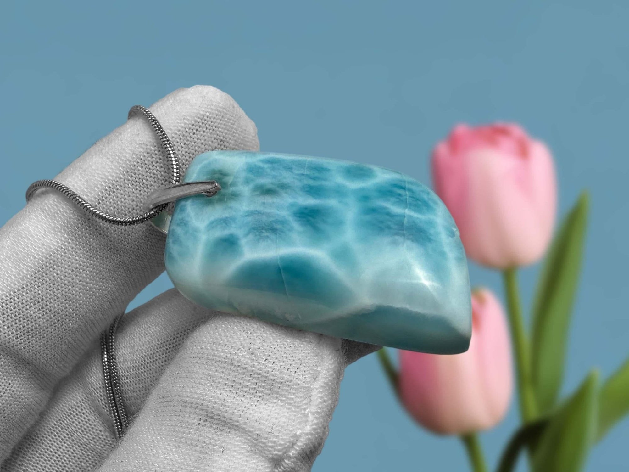 Larimar Teardrop Pendant, 925 S Silver - Larimar Creations