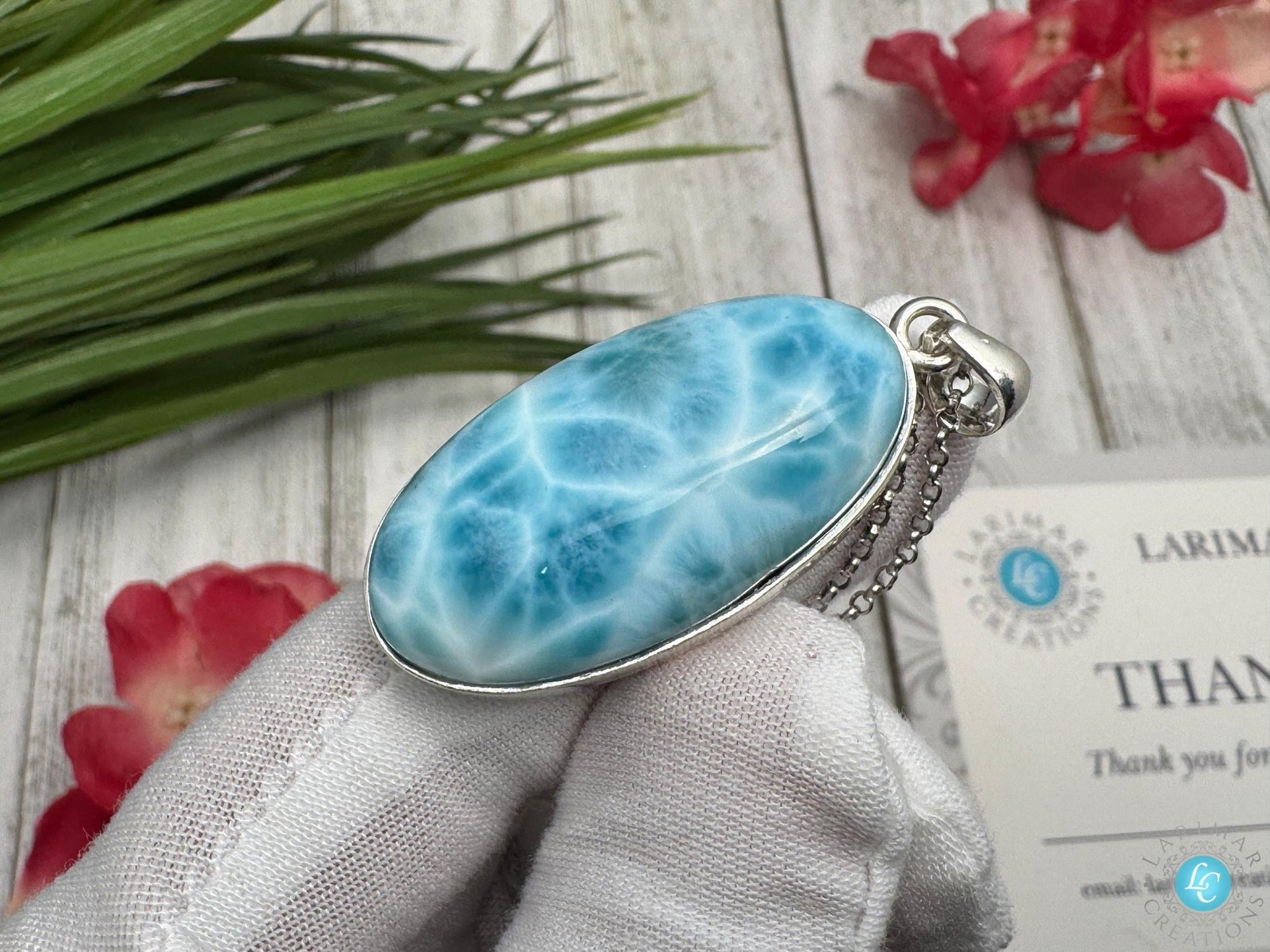 Larimar Teardrop Pendant 925 S Silver - Larimar Creations