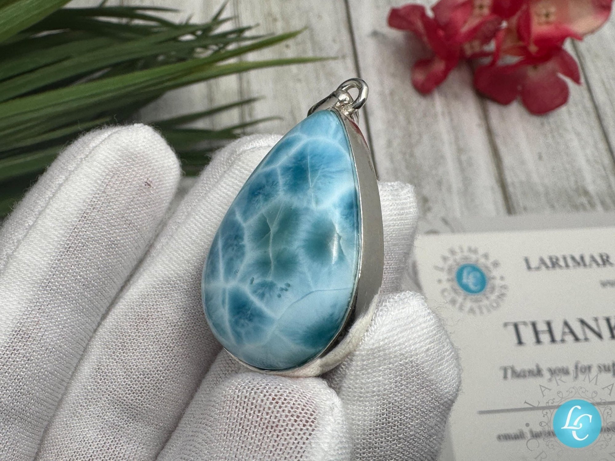 Larimar Teardrop Pendant, 925 Sterling Silver - Larimar Creations