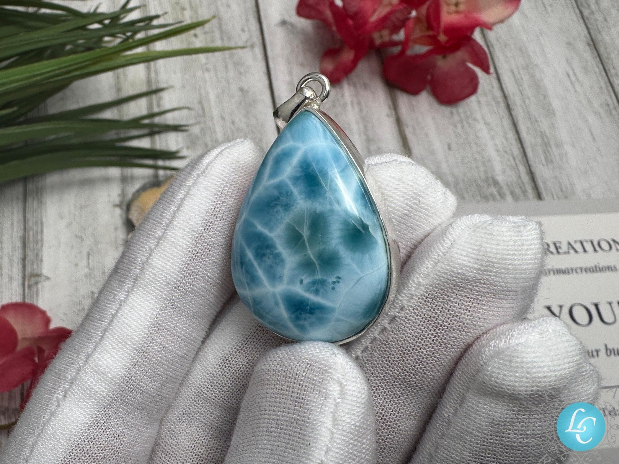 Larimar Teardrop Pendant, 925 Sterling Silver - Larimar Creations