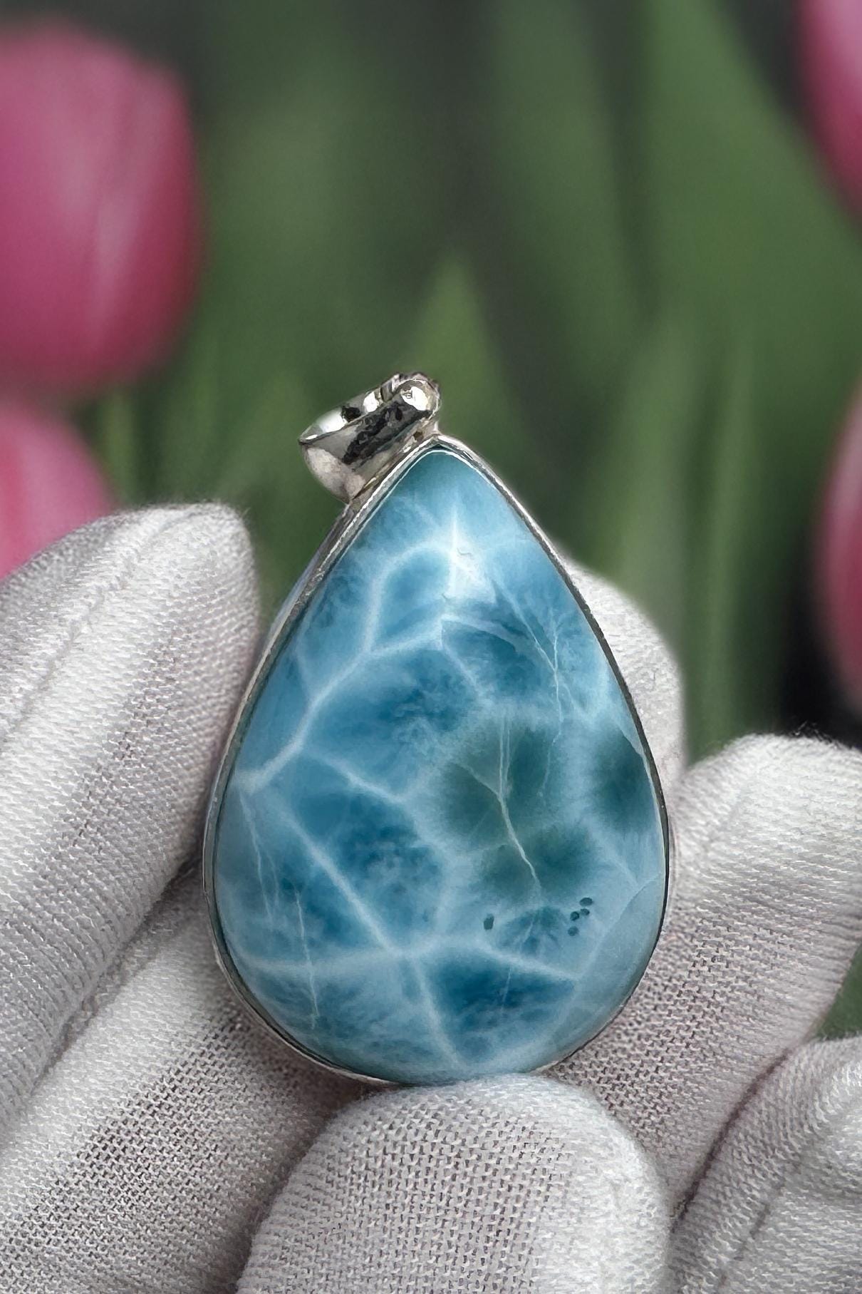 Larimar Teardrop Pendant, 925 Sterling Silver - Larimar Creations