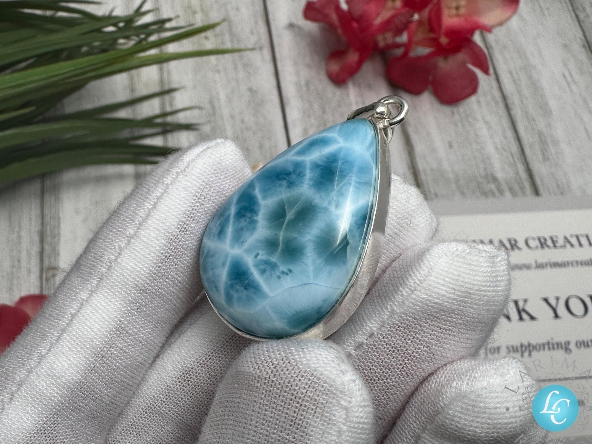 Larimar Teardrop Pendant, 925 Sterling Silver - Larimar Creations