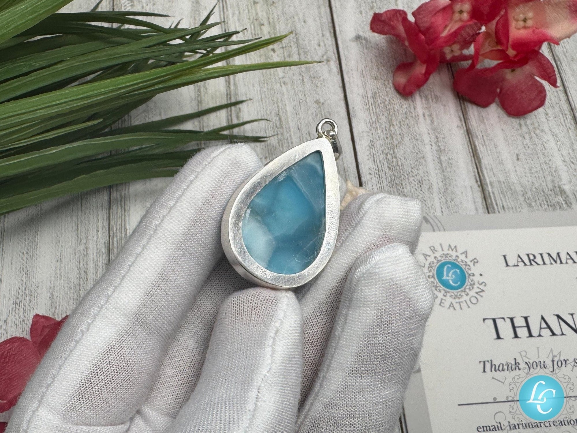Larimar Teardrop Pendant, 925 Sterling Silver - Larimar Creations