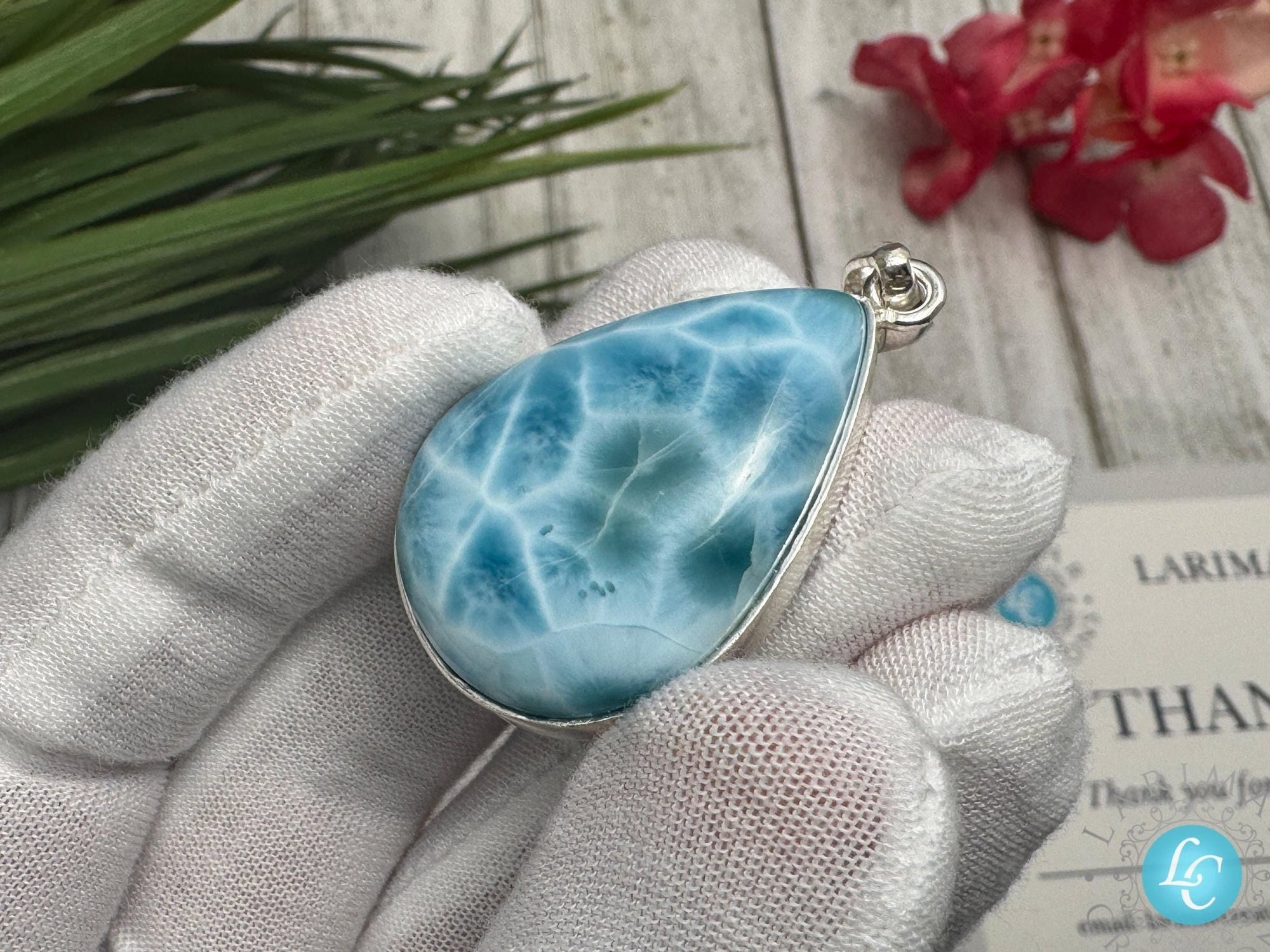Larimar Teardrop Pendant, 925 Sterling Silver - Larimar Creations