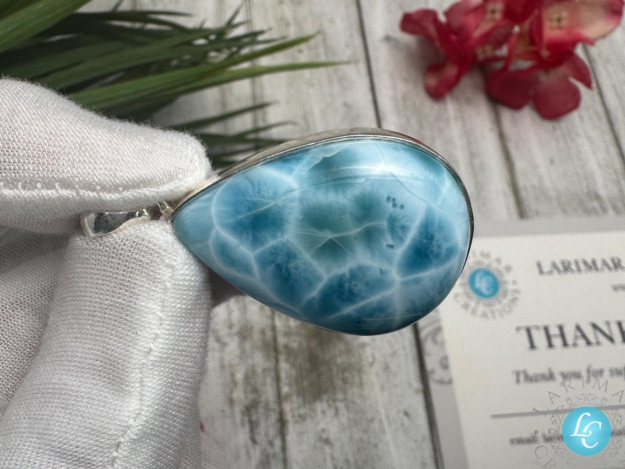 Larimar Teardrop Pendant, 925 Sterling Silver - Larimar Creations
