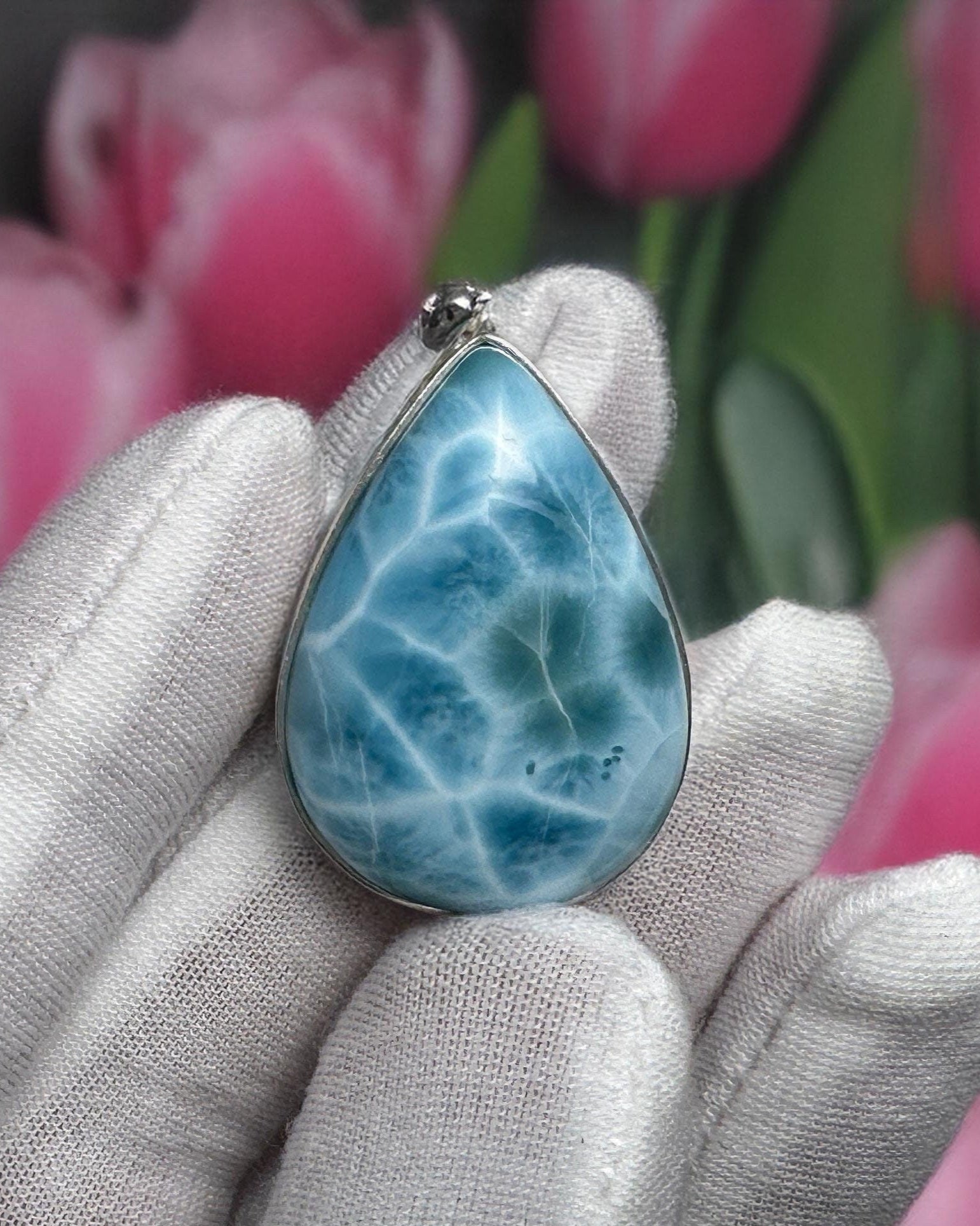 Larimar Teardrop Pendant, 925 Sterling Silver - Larimar Creations
