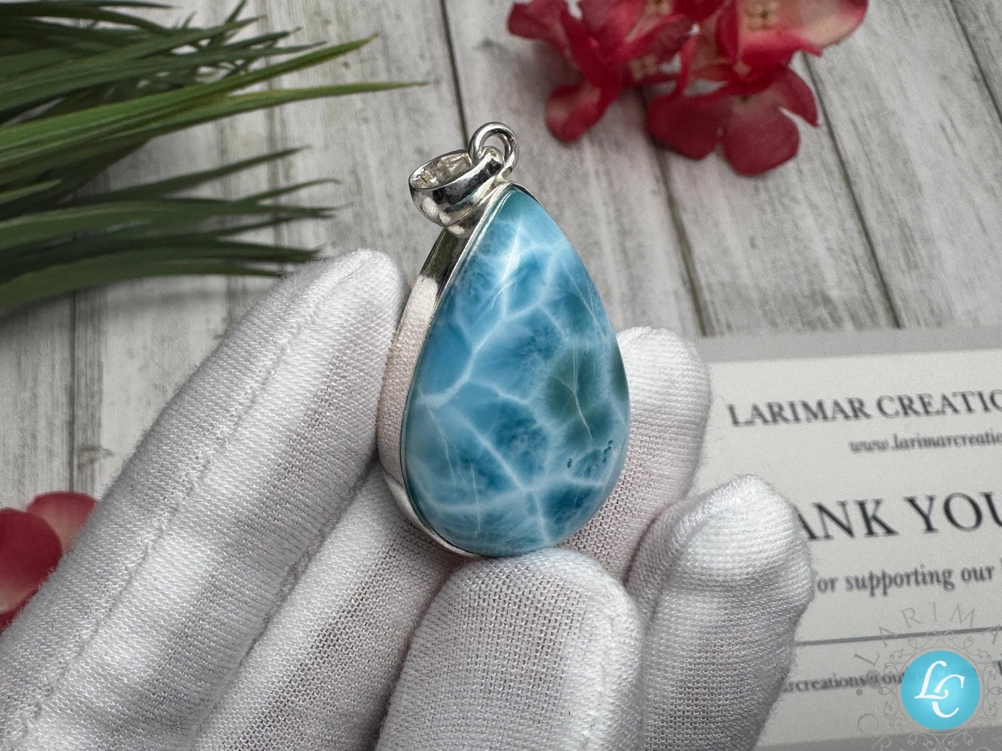 Larimar Teardrop Pendant, 925 Sterling Silver - Larimar Creations