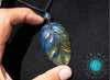 Blue Amber Dominican Pendant Leaf Necklace carving shape.