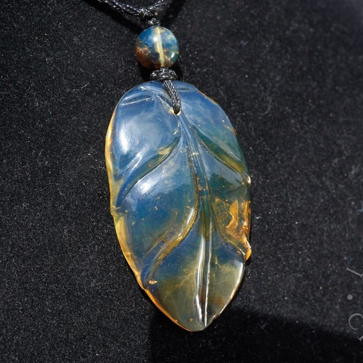 blue amber leaf pendant