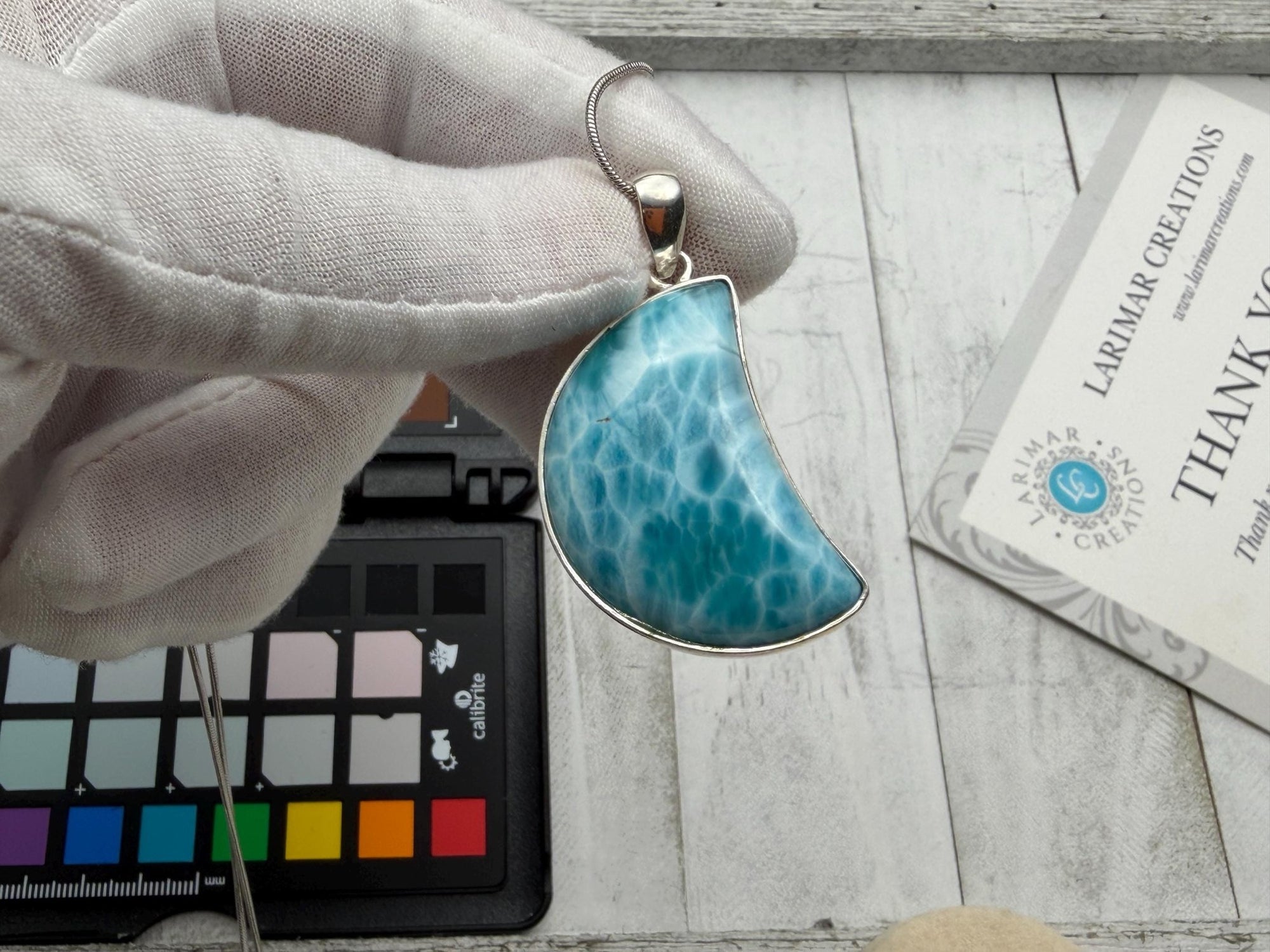 Moon Larimar Pendant | Sterling Silver Crescent - Larimar Creations