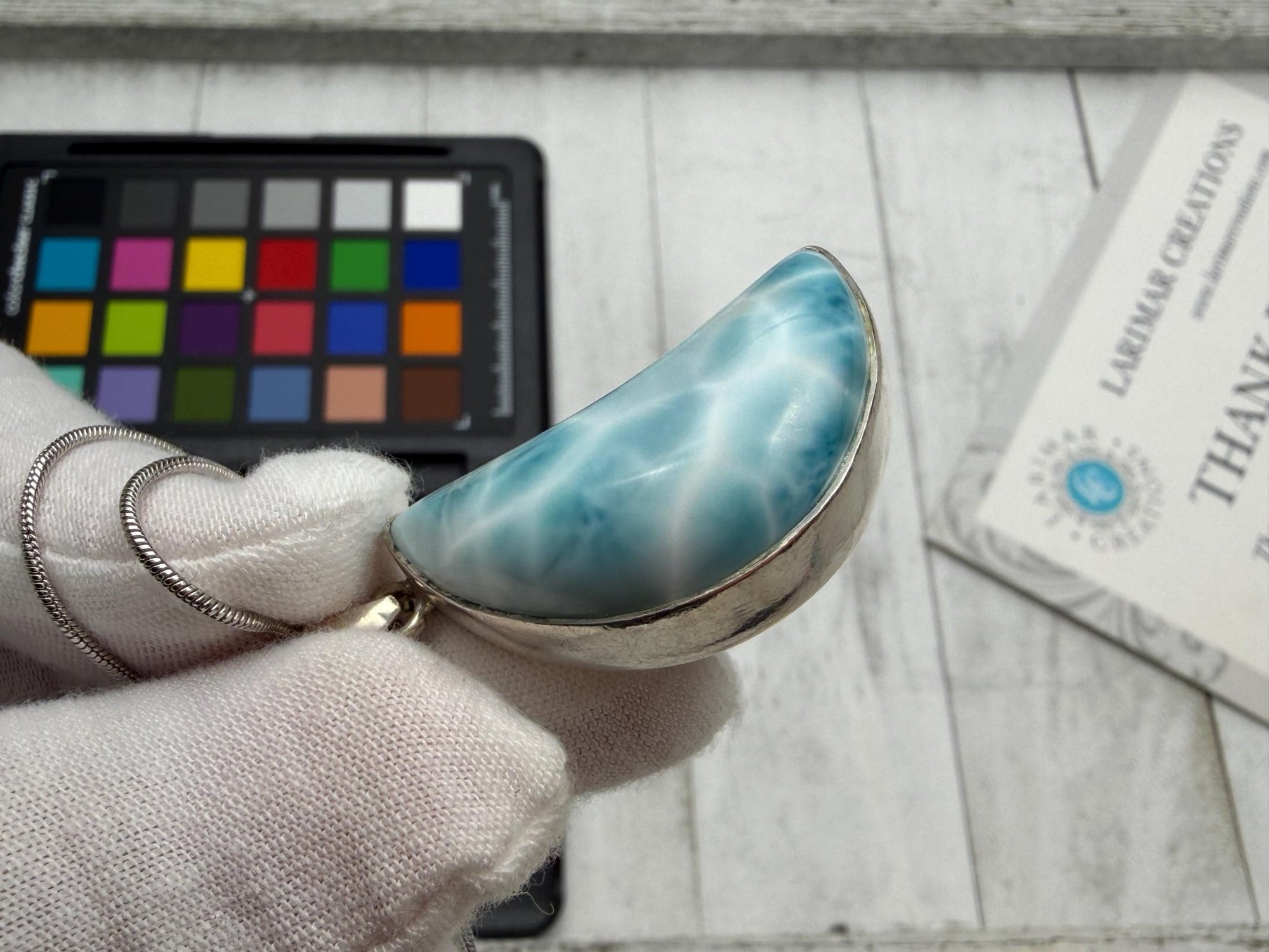 Moon Larimar Pendant | Sterling Silver Crescent - Larimar Creations