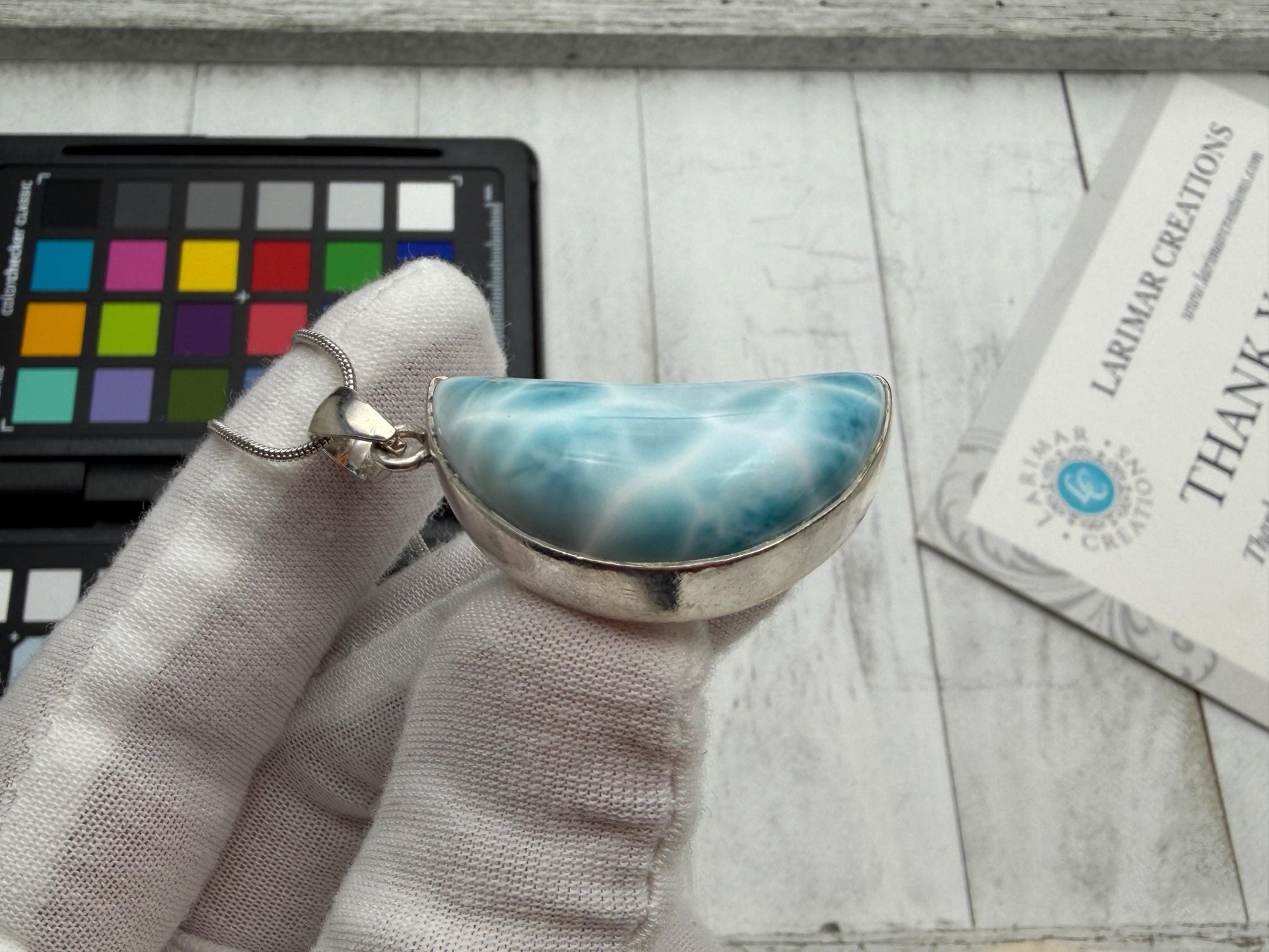 Moon Larimar Pendant | Sterling Silver Crescent - Larimar Creations