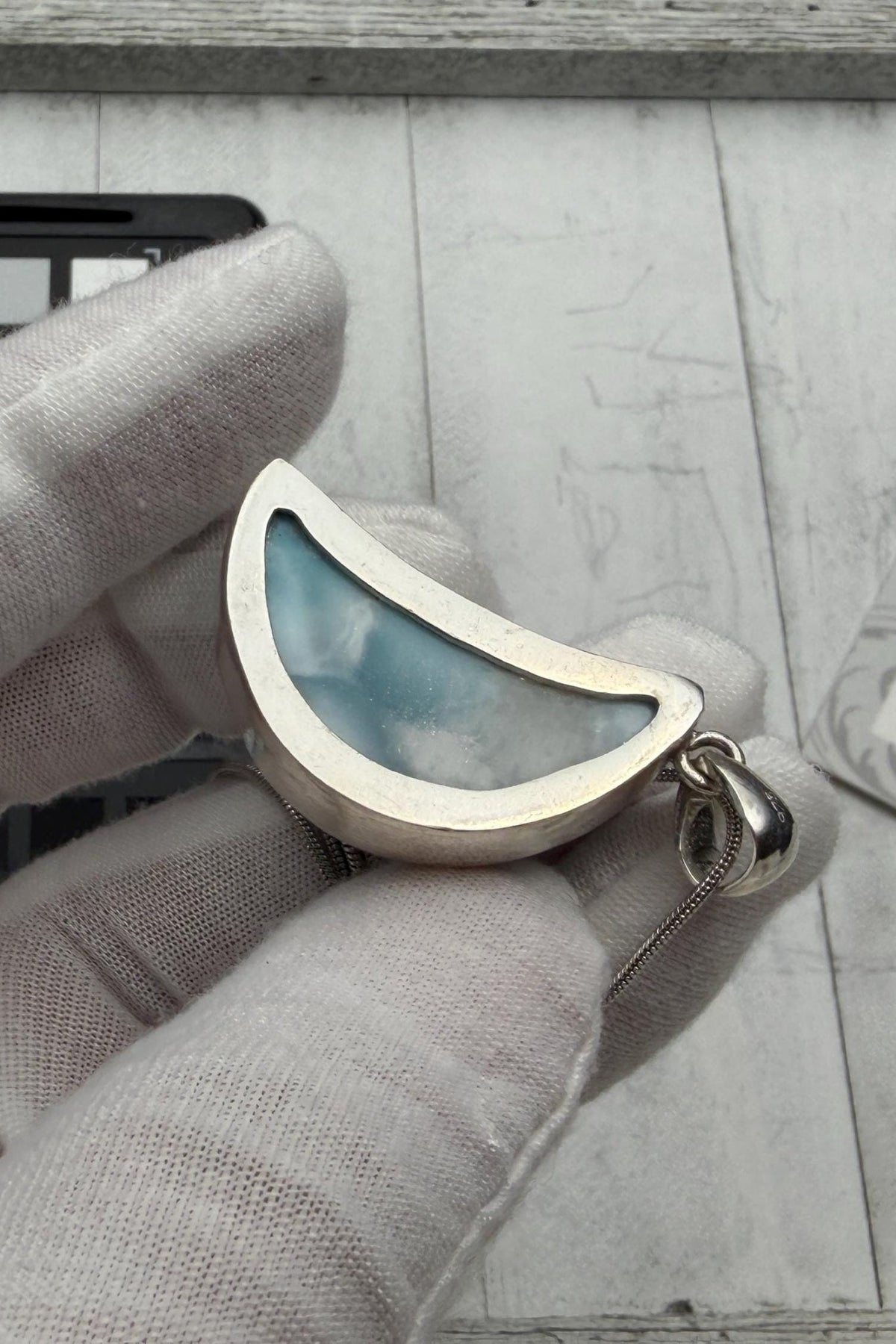 Moon Larimar Pendant | Sterling Silver Crescent - Larimar Creations