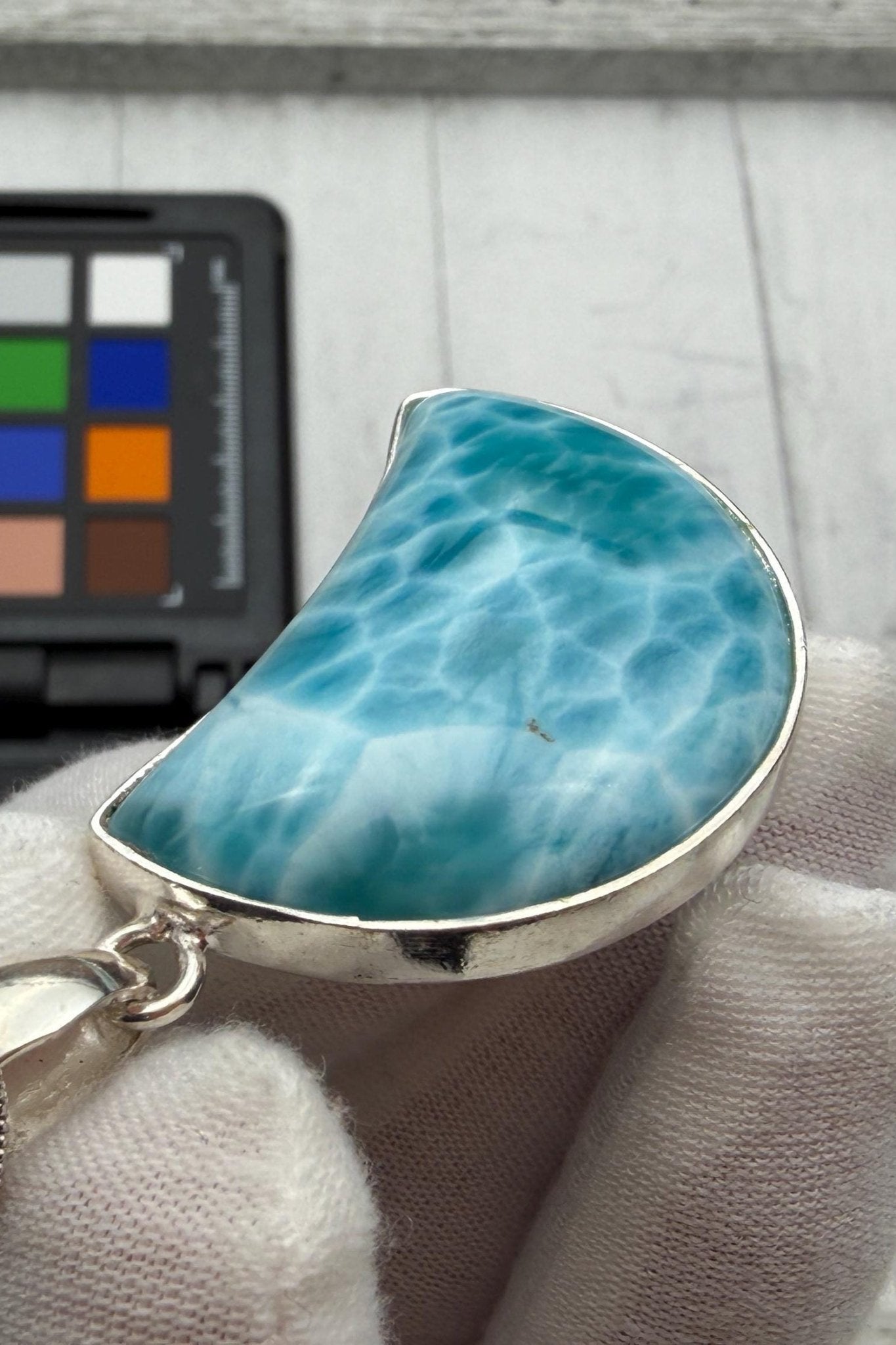 Moon Larimar Pendant | Sterling Silver Crescent - Larimar Creations