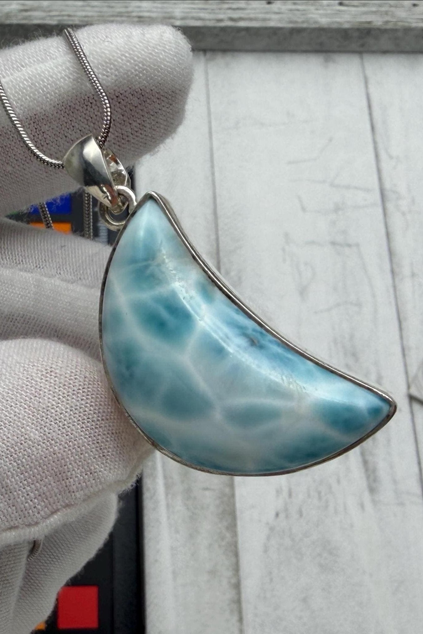 Moon Larimar Pendant | Sterling Silver Crescent - Larimar Creations