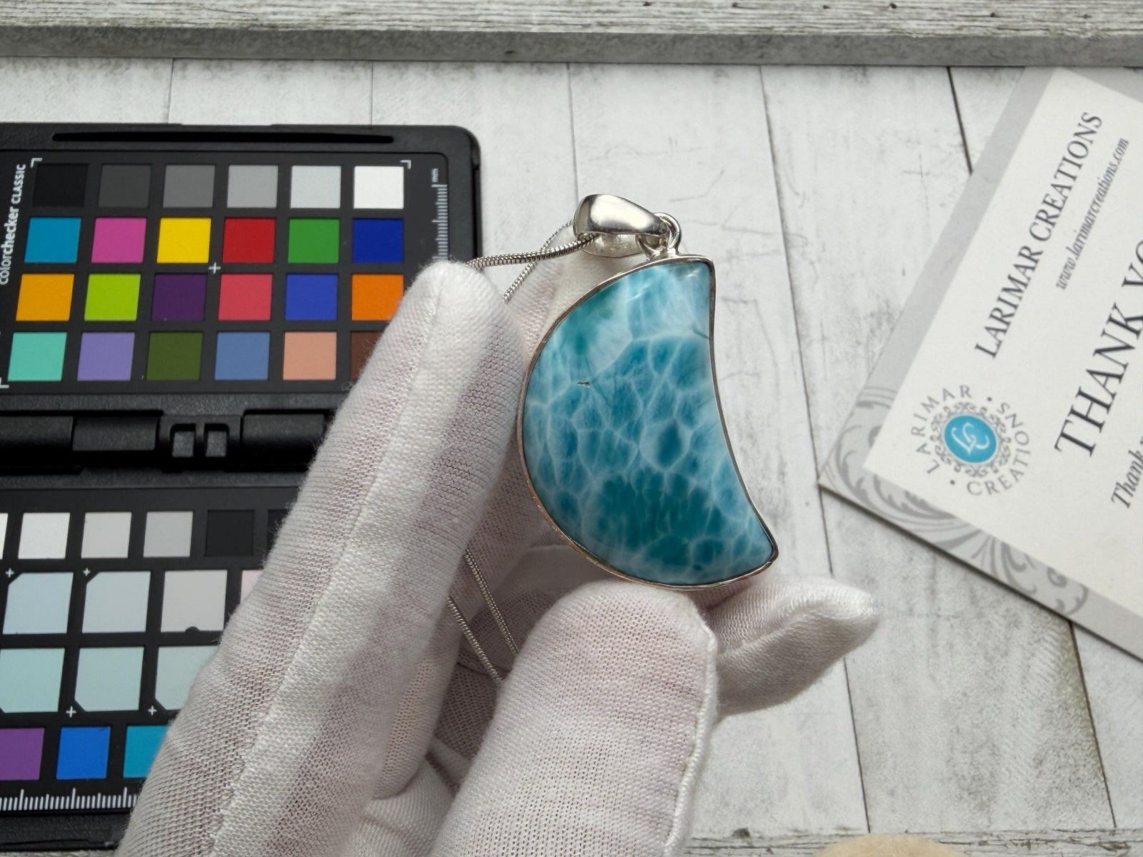 Moon Larimar Pendant | Sterling Silver Crescent - Larimar Creations