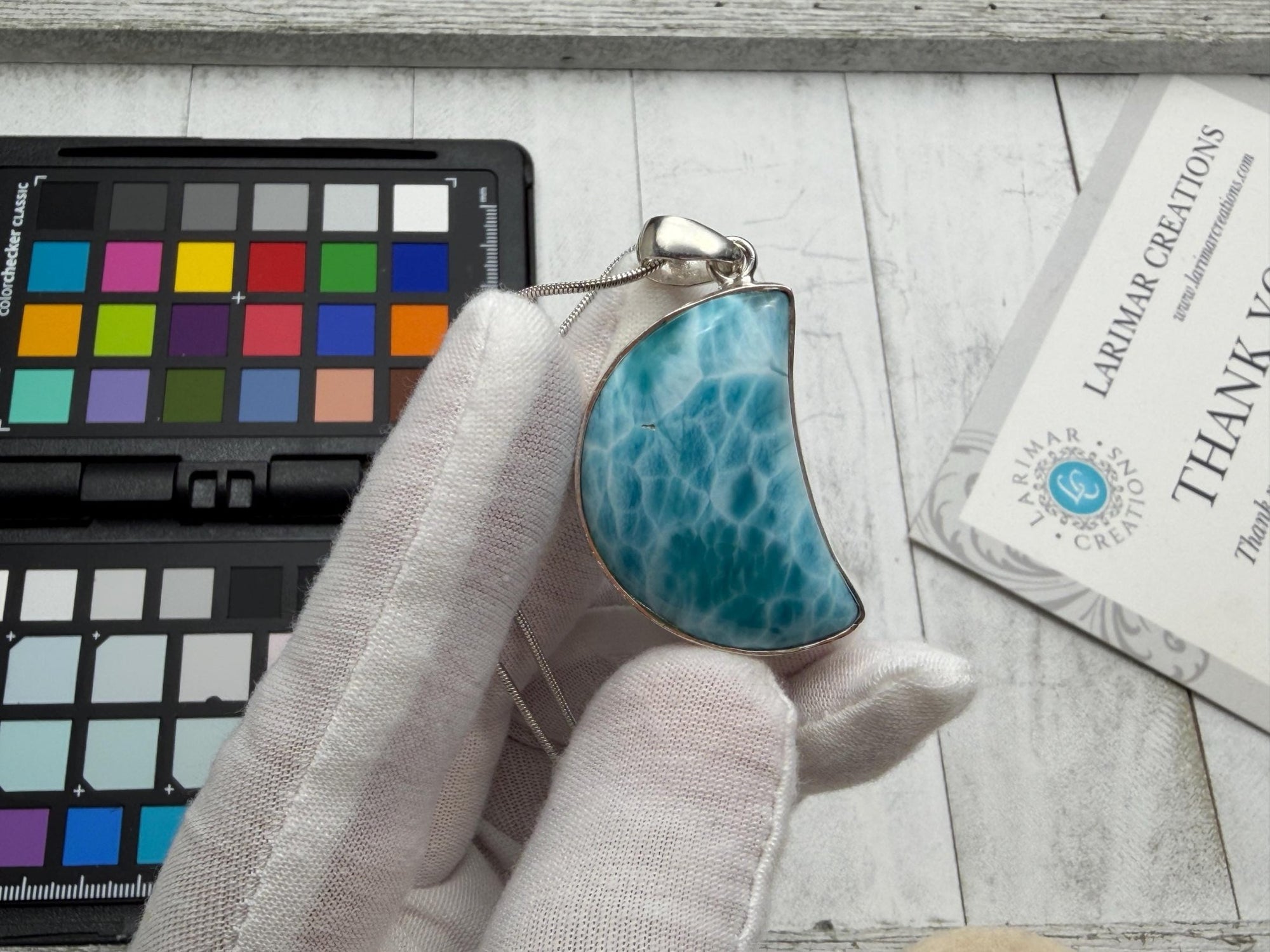 Moon Larimar Pendant | Sterling Silver Crescent - Larimar Creations