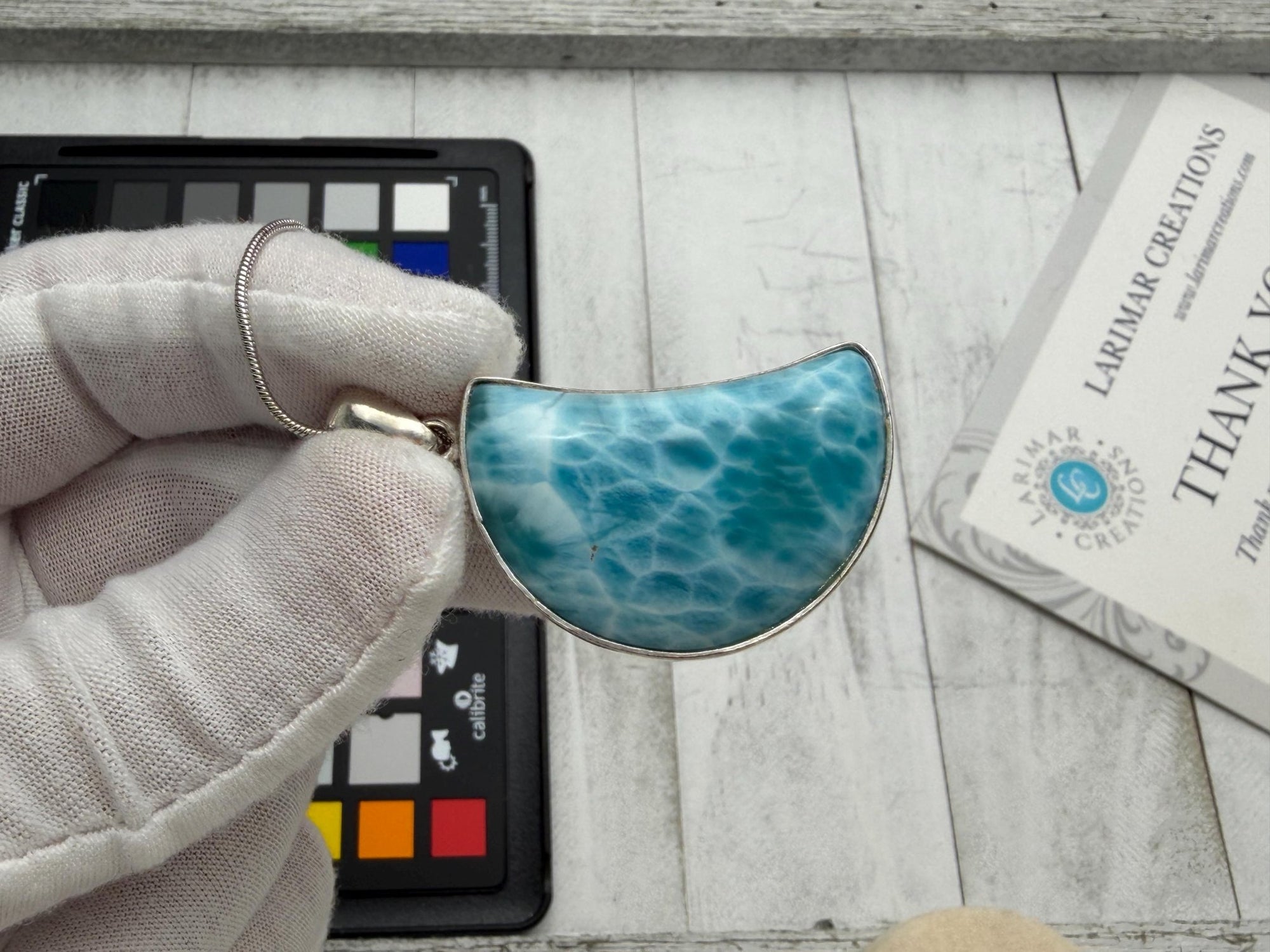 Moon Larimar Pendant | Sterling Silver Crescent - Larimar Creations