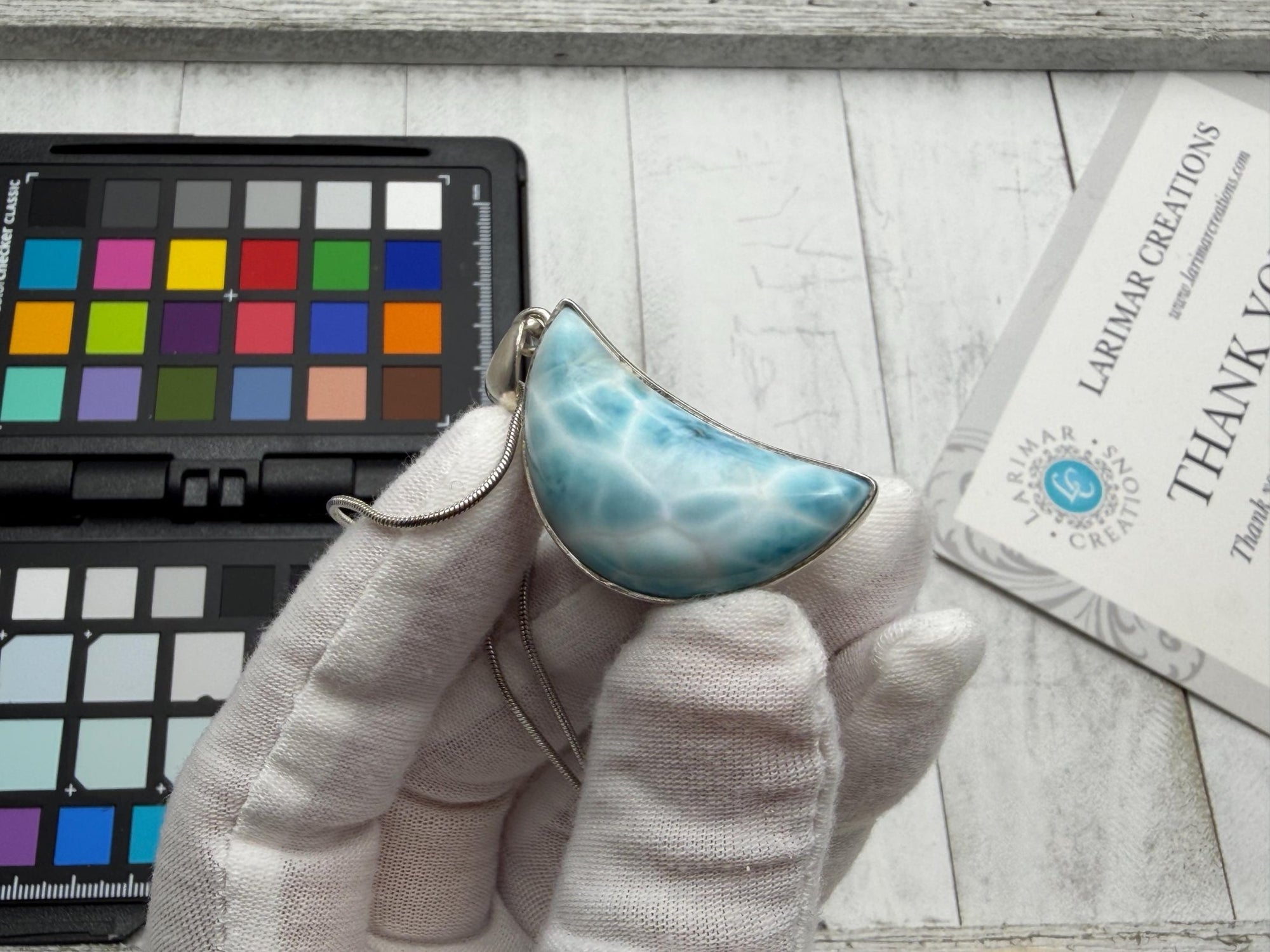Moon Larimar Pendant | Sterling Silver Crescent - Larimar Creations