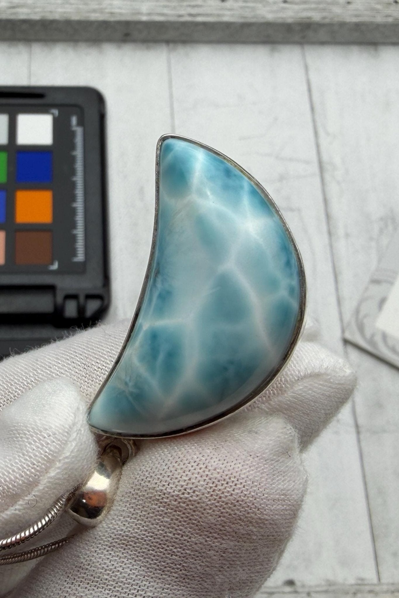 Moon Larimar Pendant | Sterling Silver Crescent - Larimar Creations