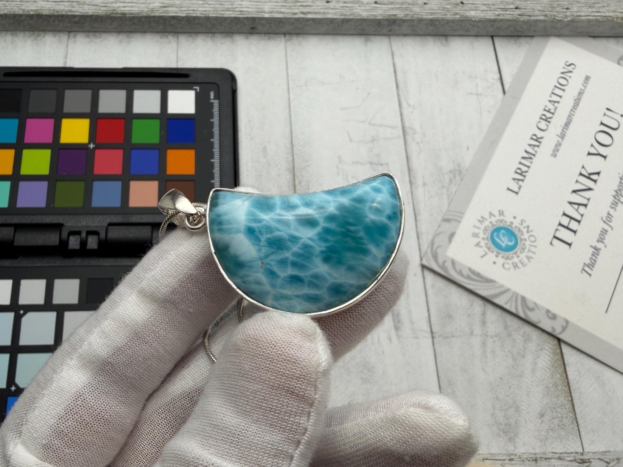 Moon Larimar Pendant | Sterling Silver Crescent - Larimar Creations