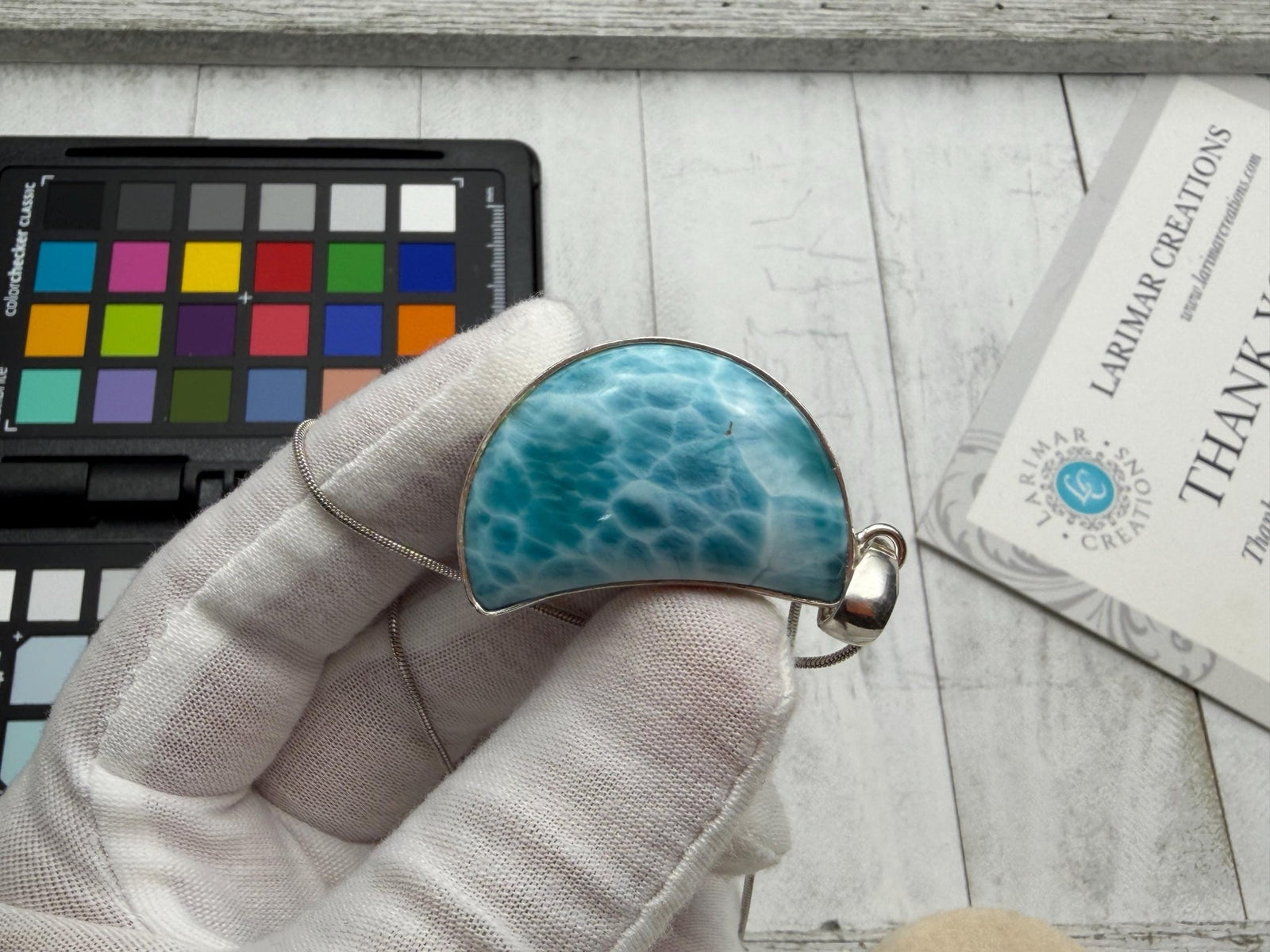 Moon Larimar Pendant | Sterling Silver Crescent - Larimar Creations