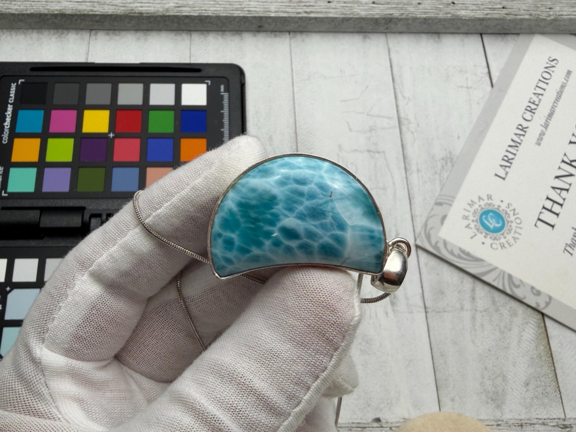 Moon Larimar Pendant | Sterling Silver Crescent - Larimar Creations