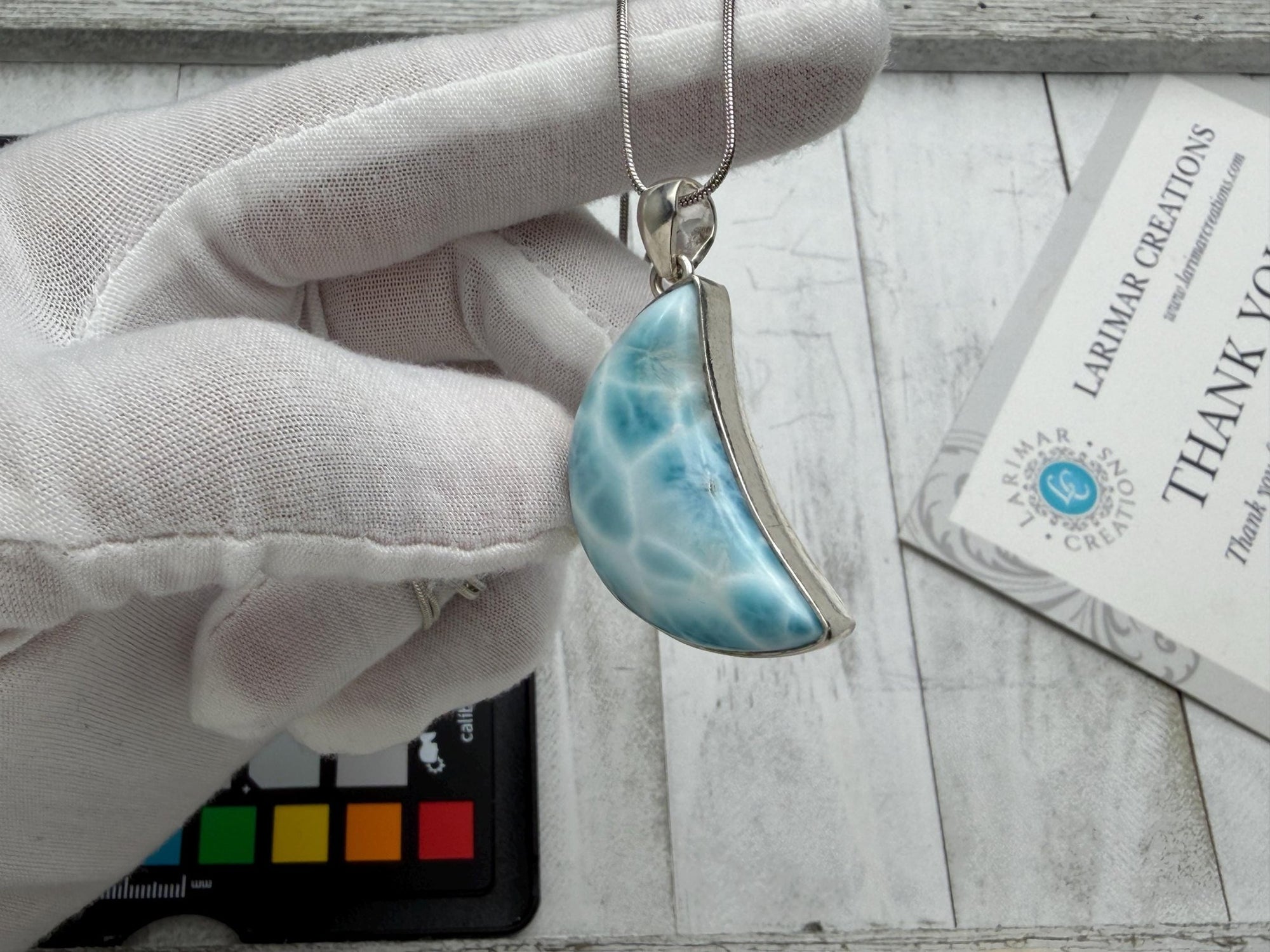 Moon Larimar Pendant | Sterling Silver Crescent - Larimar Creations