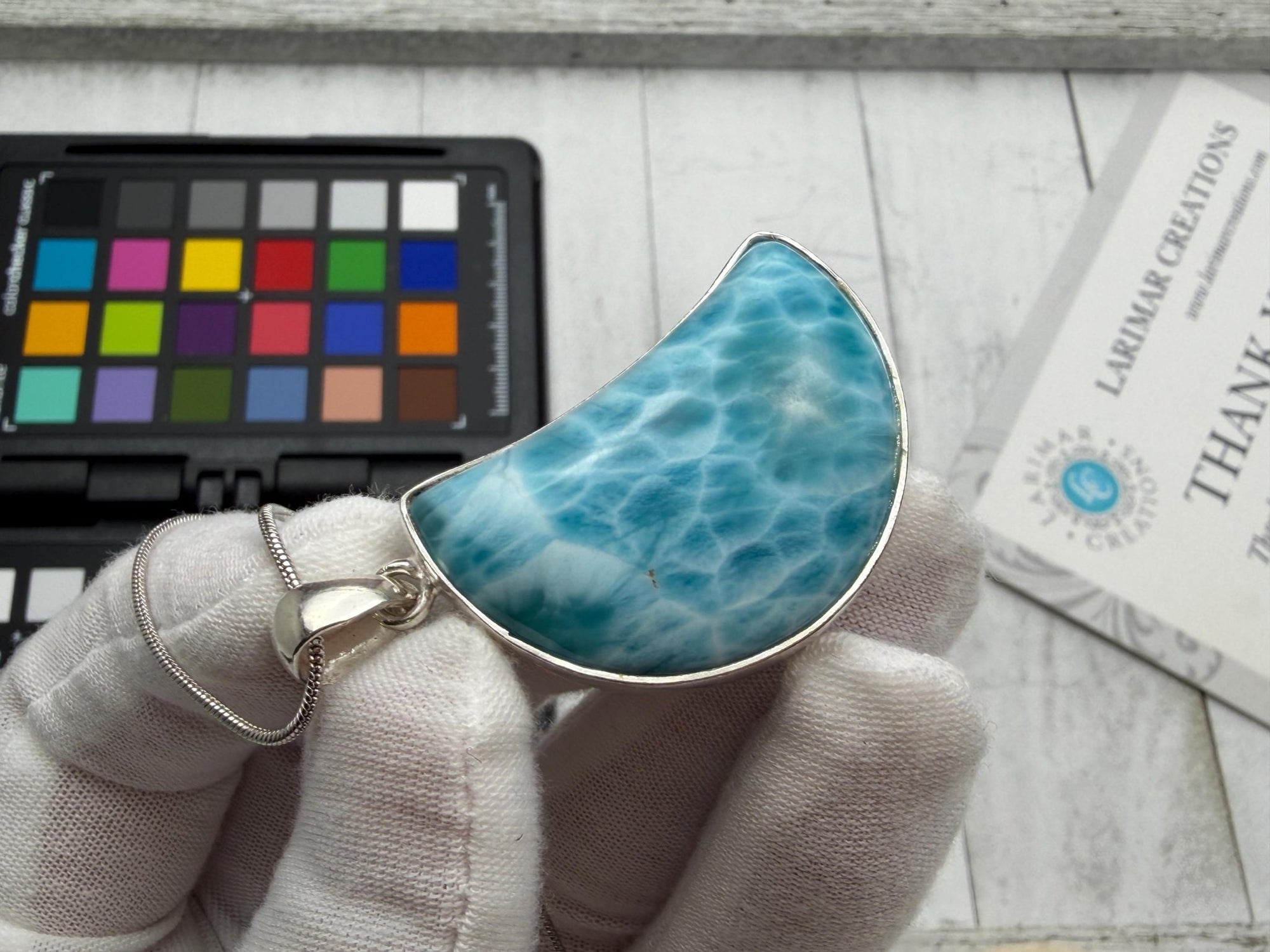 Moon Larimar Pendant | Sterling Silver Crescent - Larimar Creations