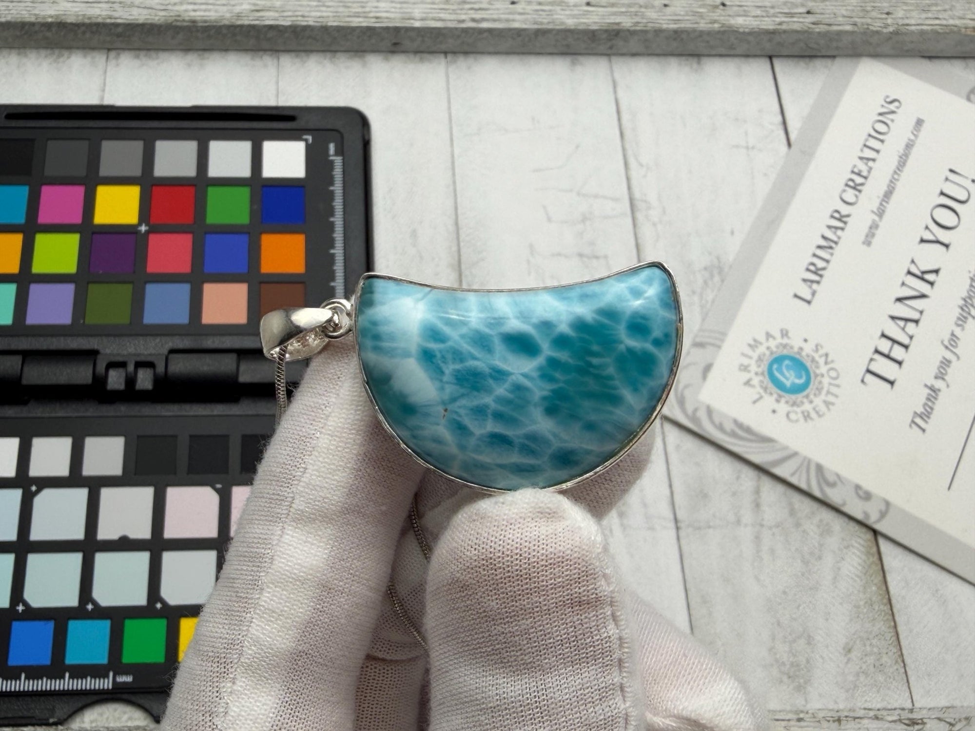 Moon Larimar Pendant | Sterling Silver Crescent - Larimar Creations