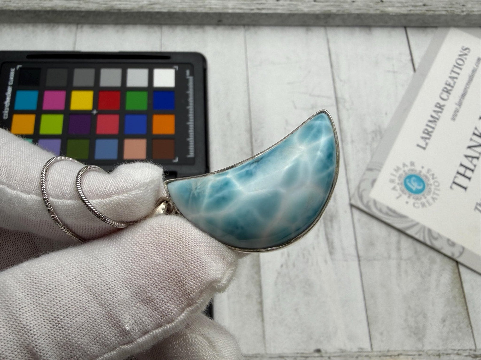 Moon Larimar Pendant | Sterling Silver Crescent - Larimar Creations
