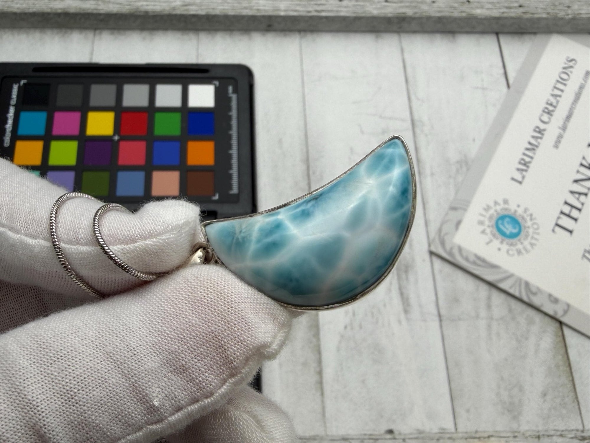 Moon Larimar Pendant | Sterling Silver Crescent - Larimar Creations
