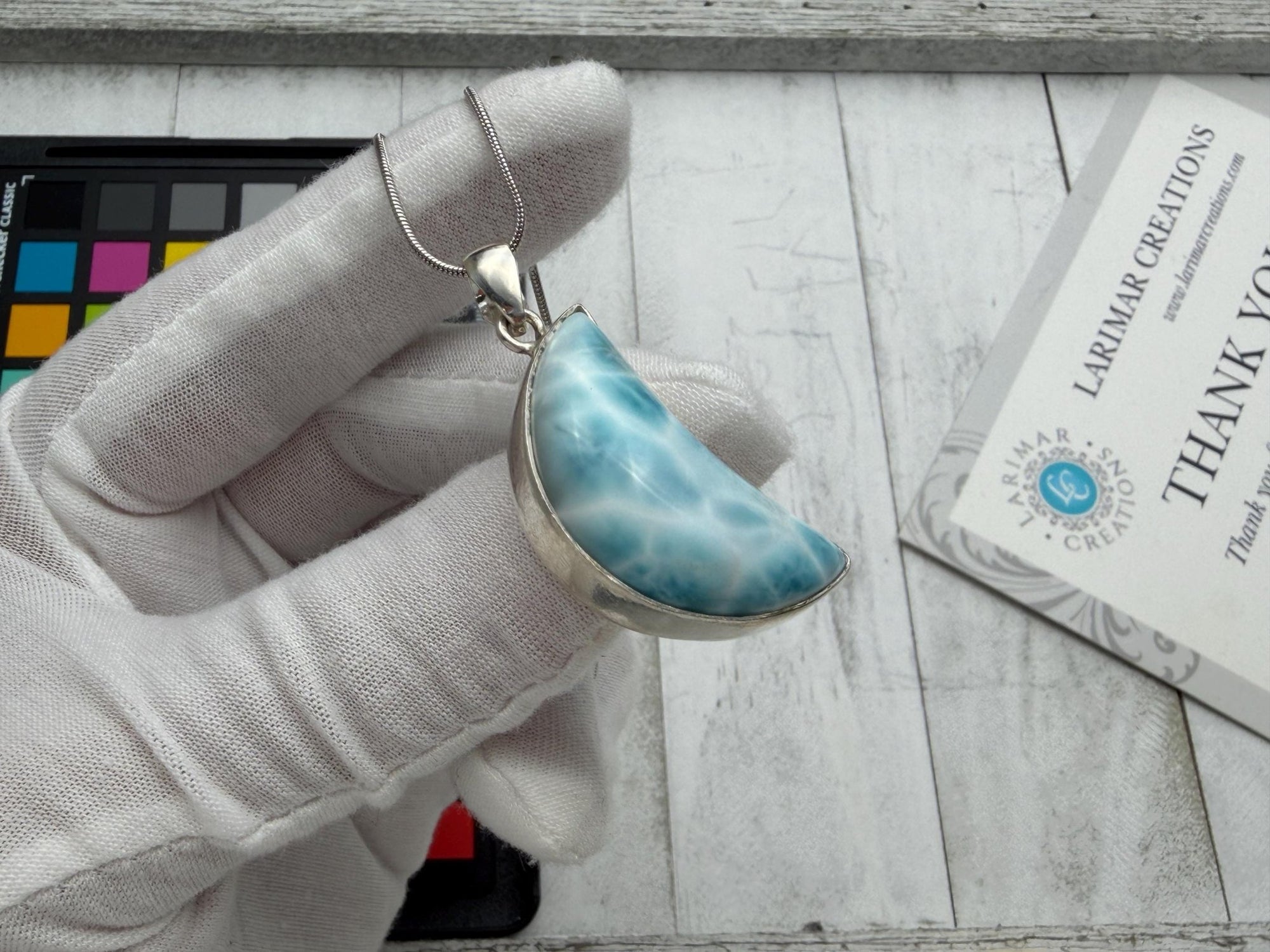 Moon Larimar Pendant | Sterling Silver Crescent - Larimar Creations