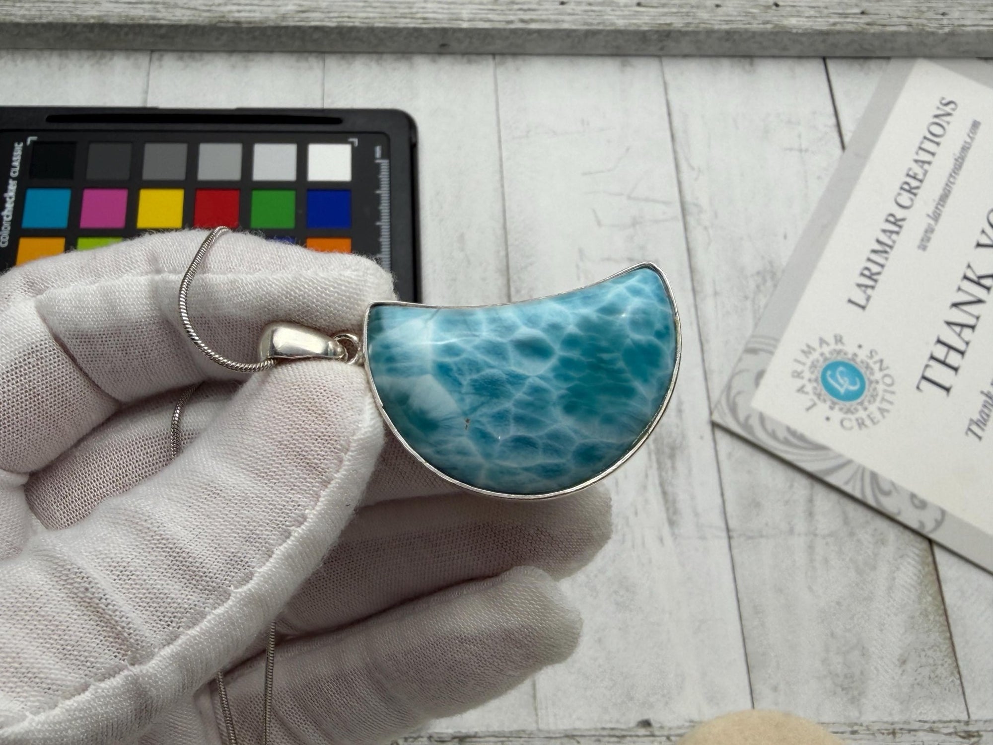 Moon Larimar Pendant | Sterling Silver Crescent - Larimar Creations