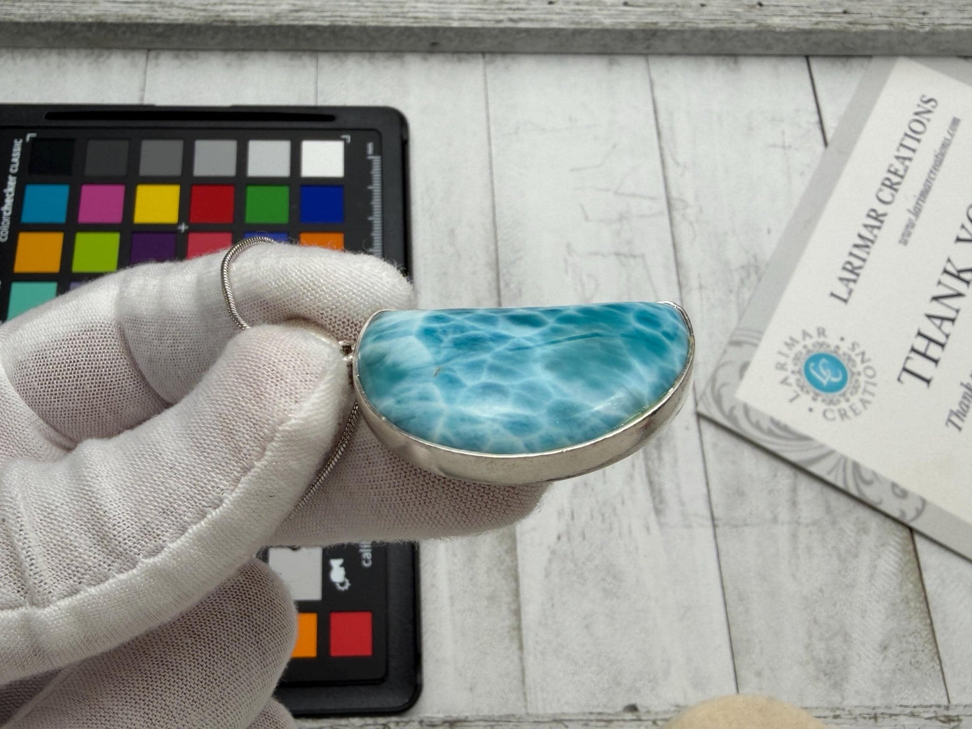 Moon Larimar Pendant | Sterling Silver Crescent - Larimar Creations