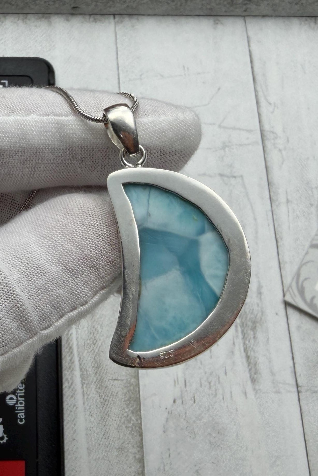 Moon Larimar Pendant | Sterling Silver Crescent - Larimar Creations