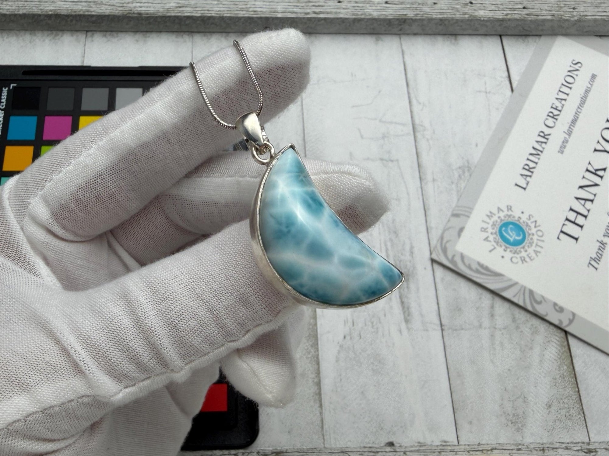 Moon Larimar Pendant | Sterling Silver Crescent - Larimar Creations