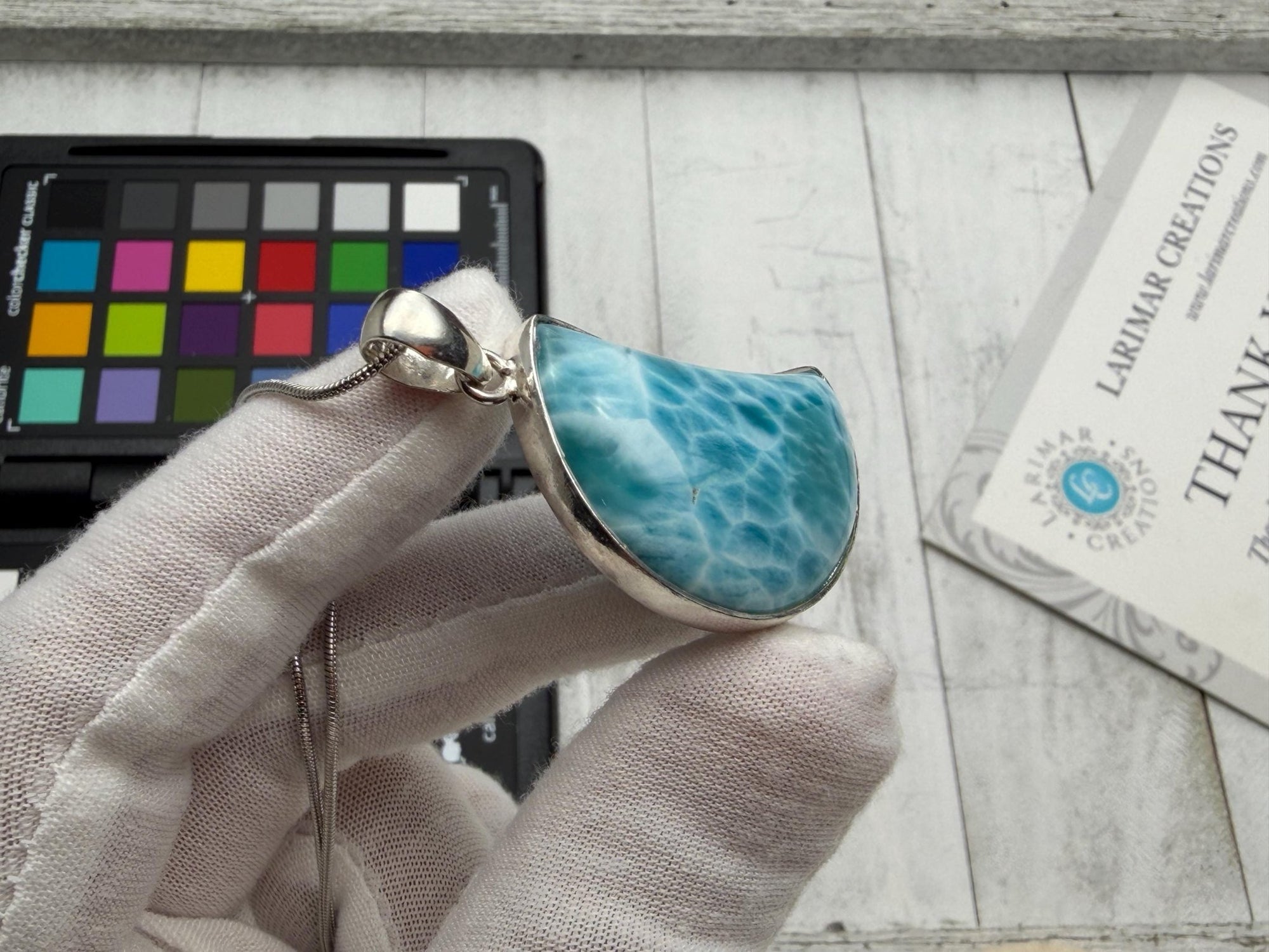 Moon Larimar Pendant | Sterling Silver Crescent - Larimar Creations